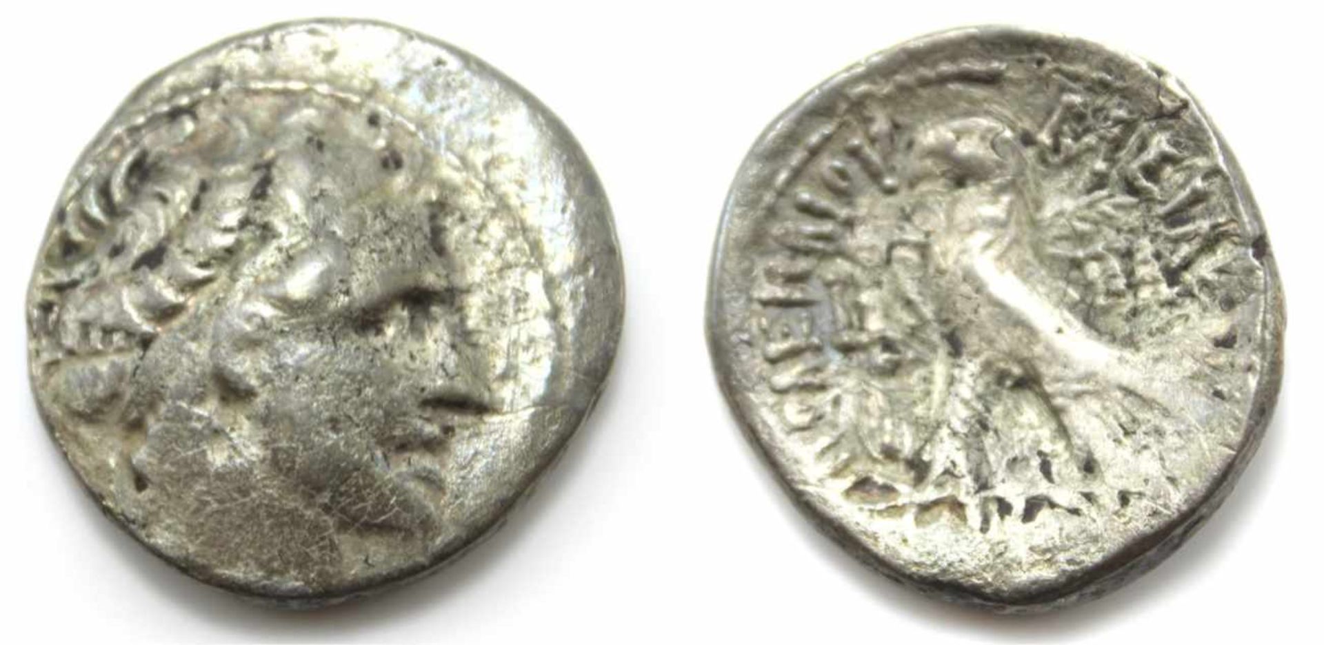 Münze - Königreich Ägypten Tetradrachme, Silber, Vorderseite: Kopf des Ptolemaios VII, Rückseite: