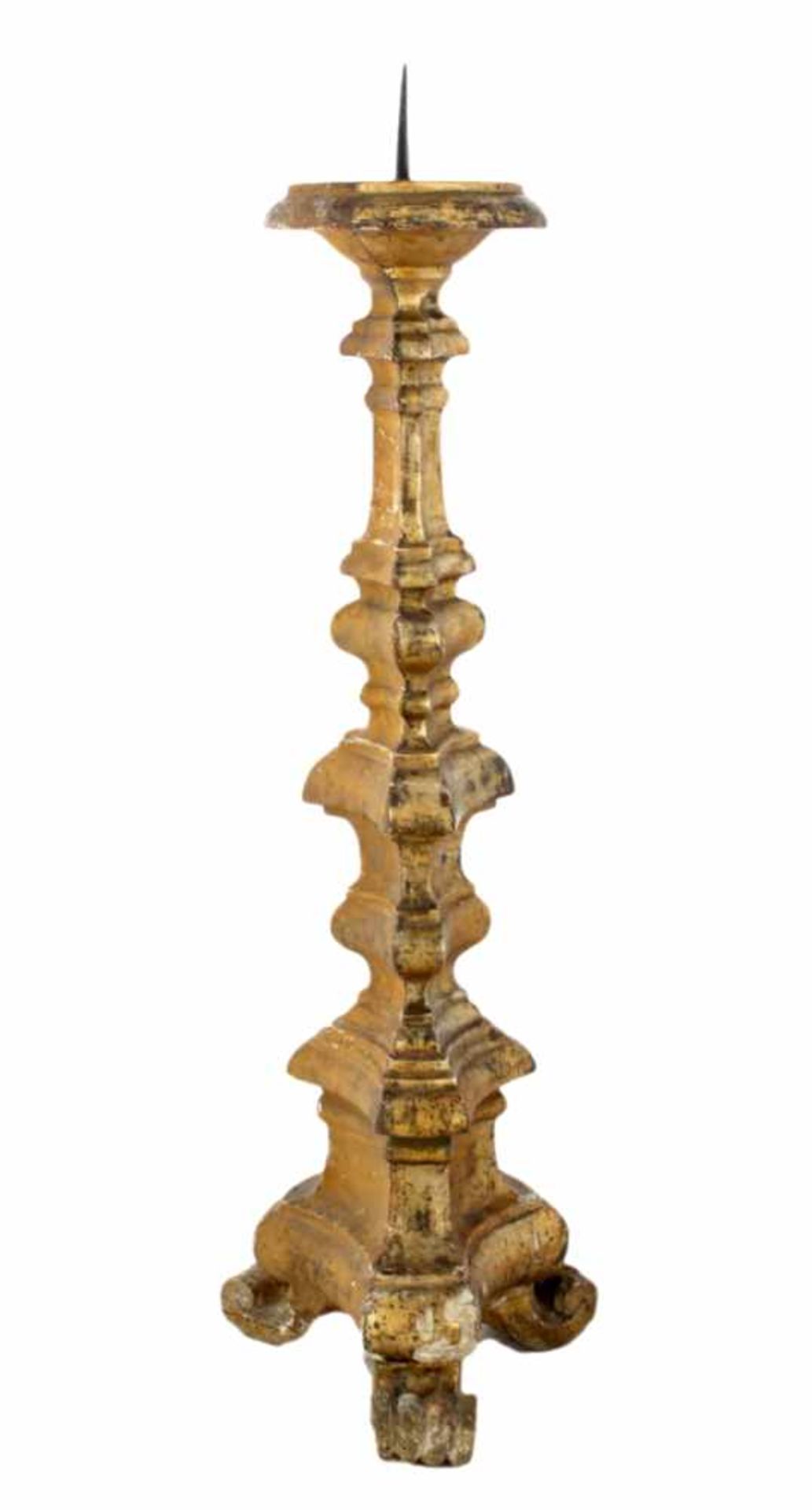 Großer Kerzenleuchter - wohl süddeutsch nach 1800 Holz geschnitzt, 1-seitig vergoldet,