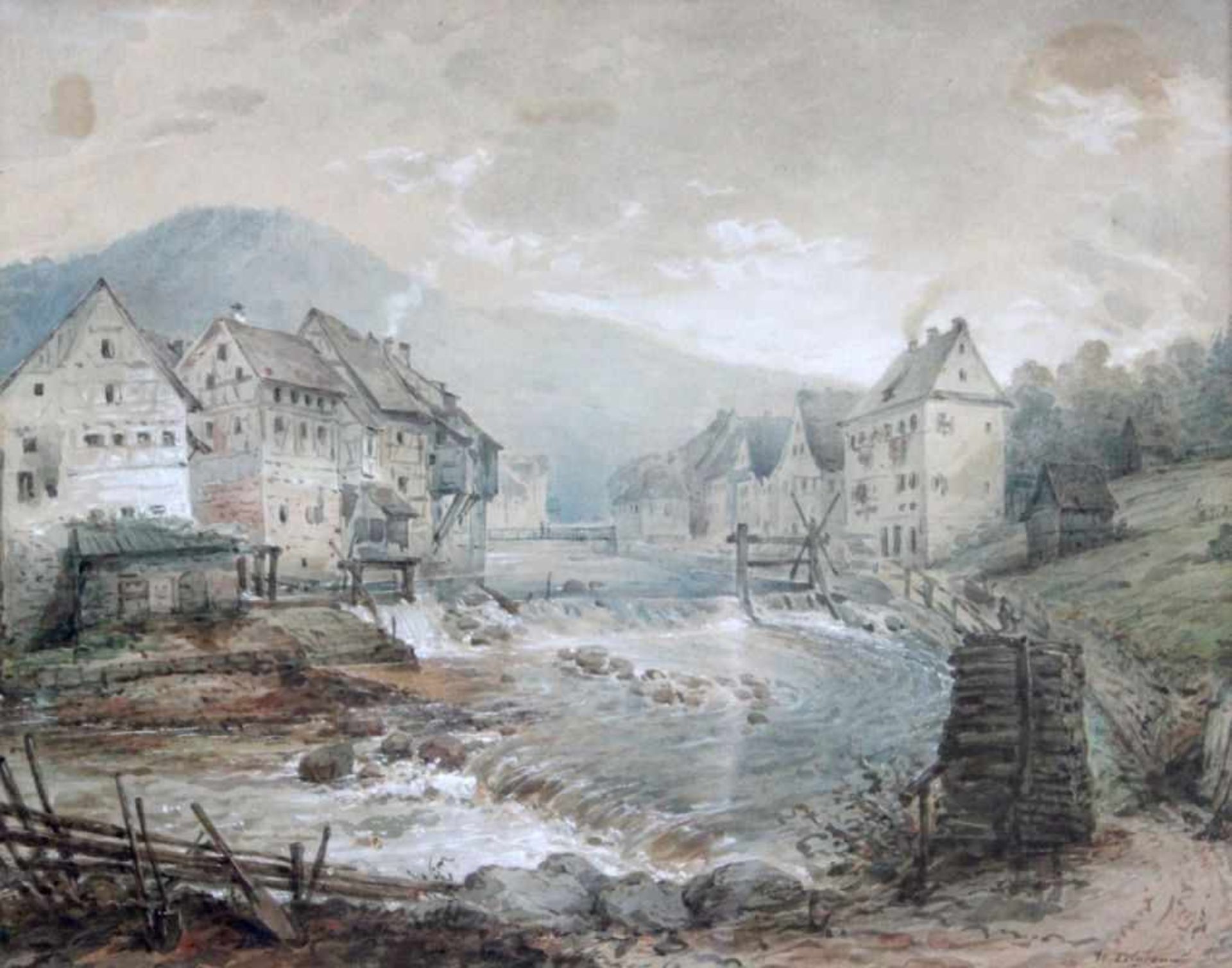 Aquarell - Wilhelm PILGRAM (1814 Stuttgart 1889) "Bad Wildbad in Baden - Württemberg", r.u.