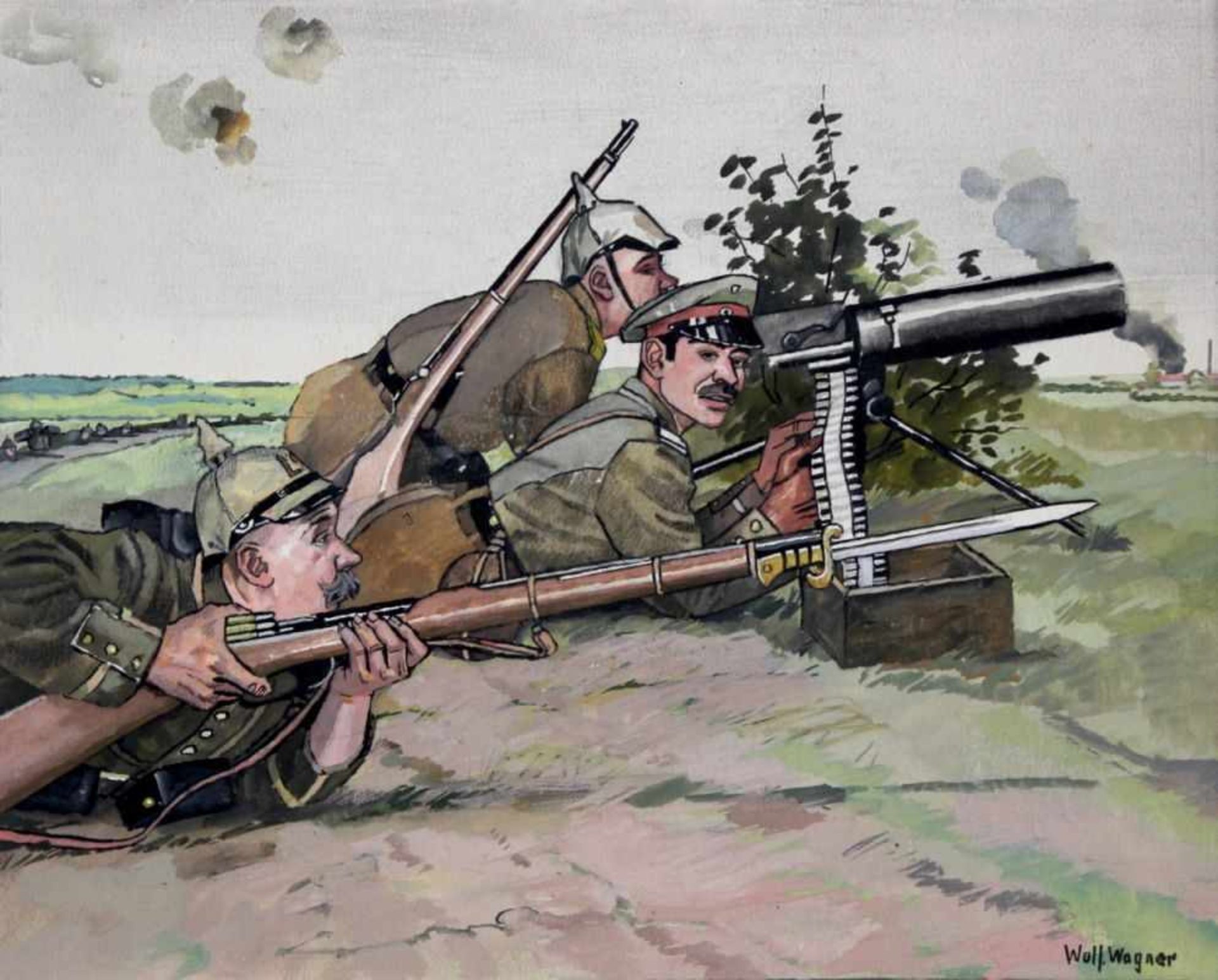 Zeichnung - Wolfgang WAGNER (1884 Furth im Wald - 1931 München Pasing) "Soldaten im Krieg", r.u.