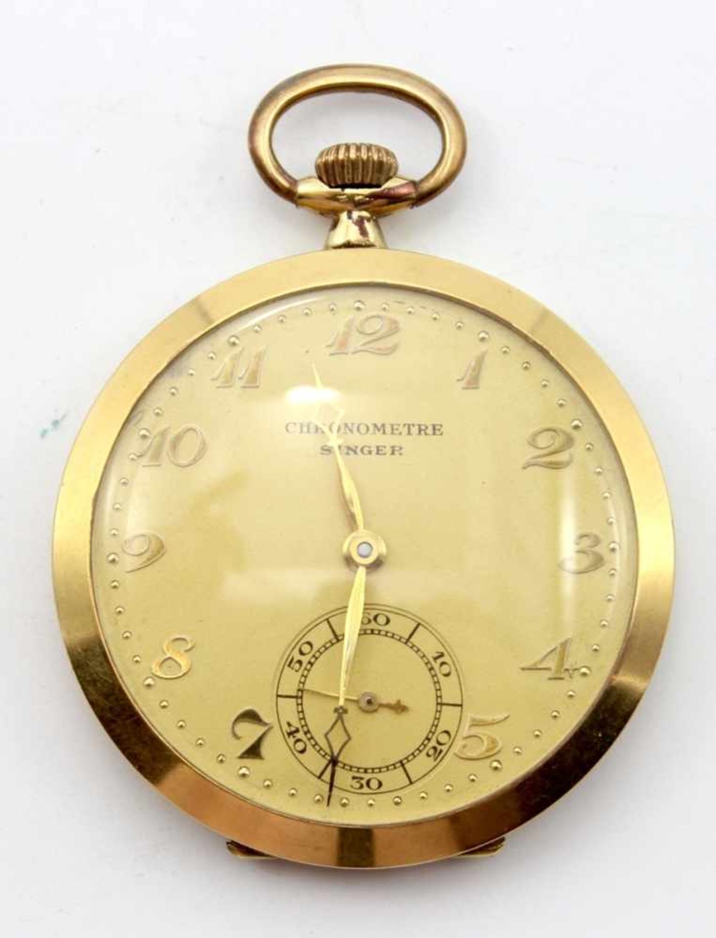 Offene Frackuhr - Marke Chronometre Singer Gehäuse und Deckel vergoldet, J.B.B.bez., No. 305060,