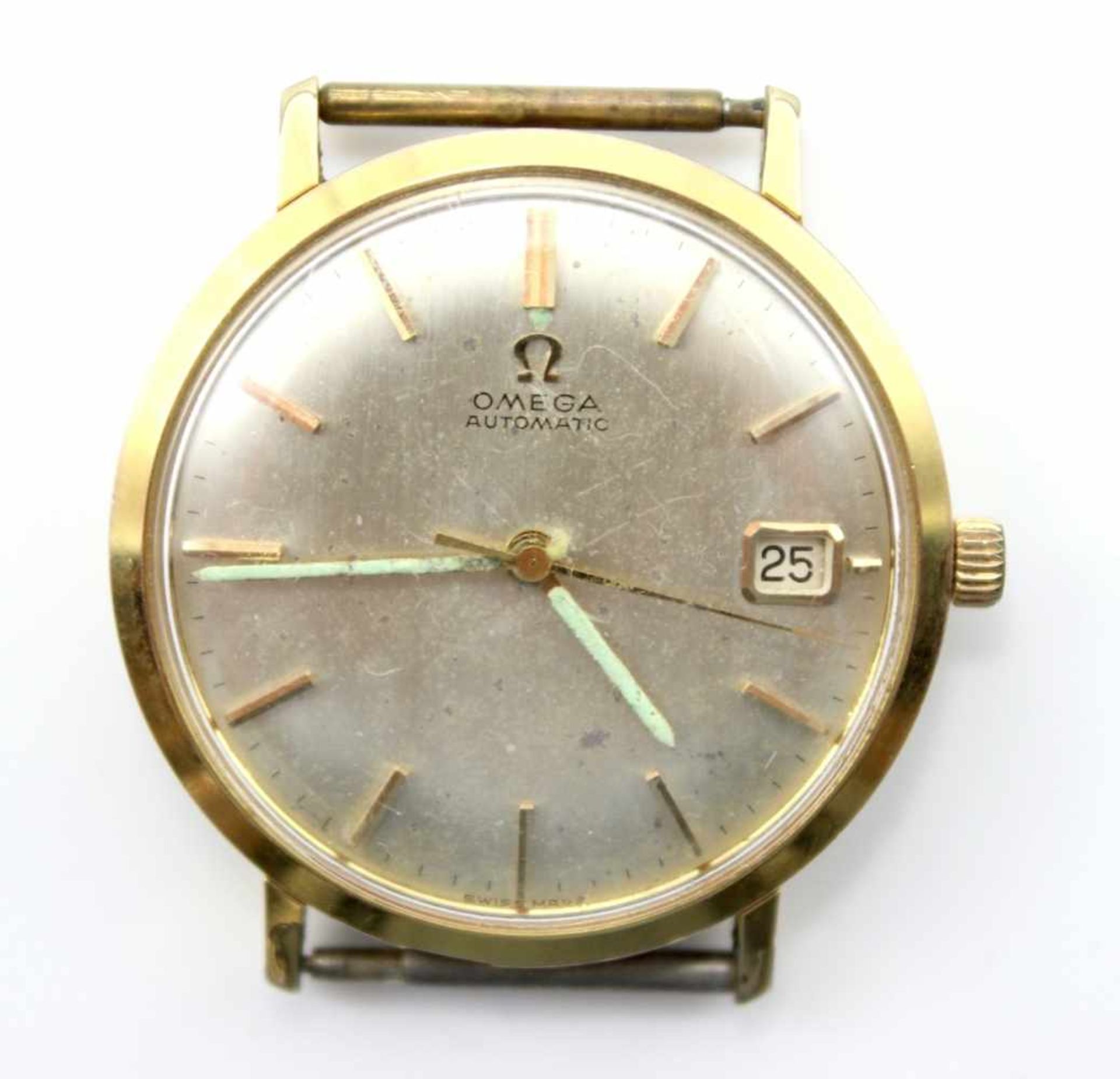 Armbanduhr - Marke Omega Automatic, vergoldetes Gehäuse, um 1968, Stabindexe und Datumsanzeige,