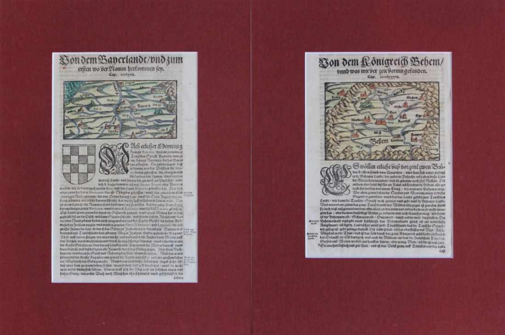 Paar Holzschnitte - Sebastian Münster (1488 Nieder-Ingelheim - 1552 Basel) "Bayern und Böhmen", aus: