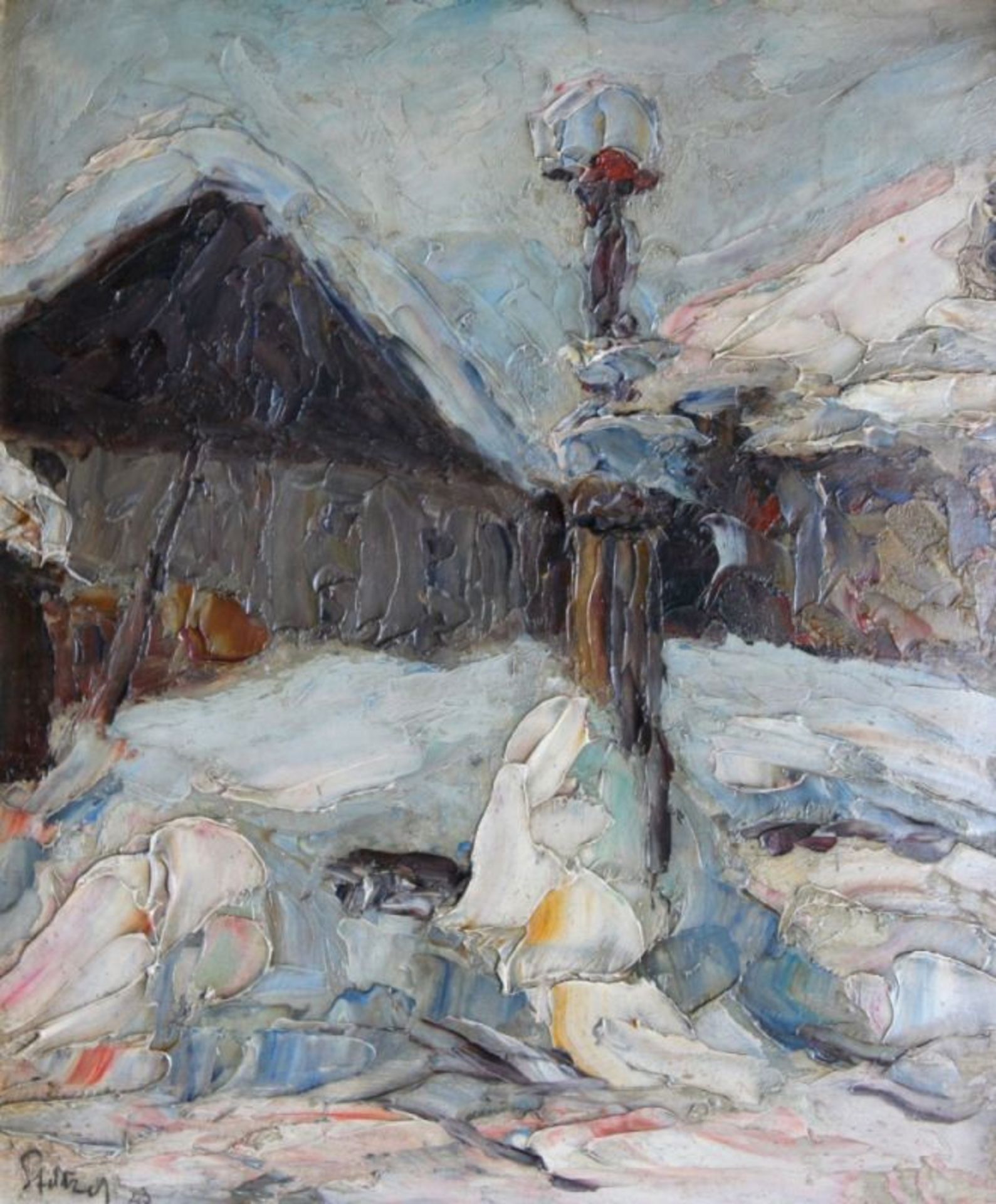 Gemälde - Alwin Stützer (1889 Berlin - 1974 Passau) "Verschneiter Brunnen", r.u. signiert, Öl auf