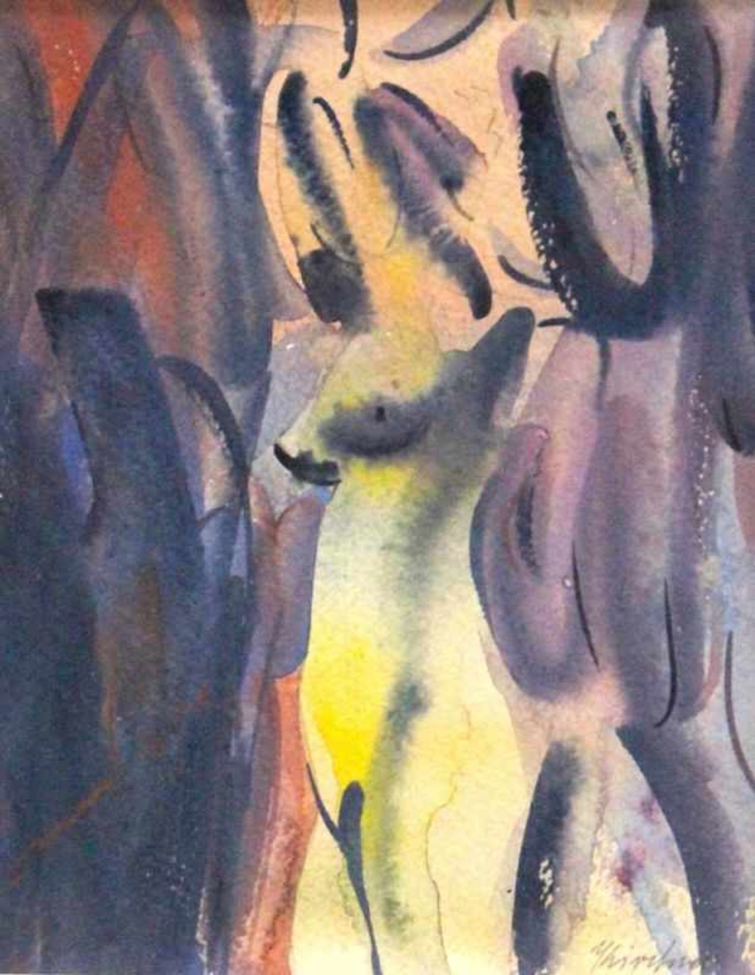 Aquarell - XX.Jahrhundert "Frauenakt", r.u. signiert Kirchner, lasierende Farben auf Papier,
