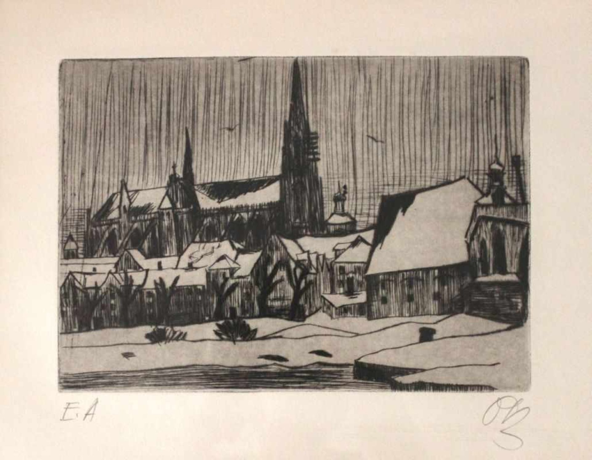 Radierung - Otto Baumann (Regensburg 1901 - 1992) "Regensburg", r.u. monogrammiert, Nr. E.A, Maße