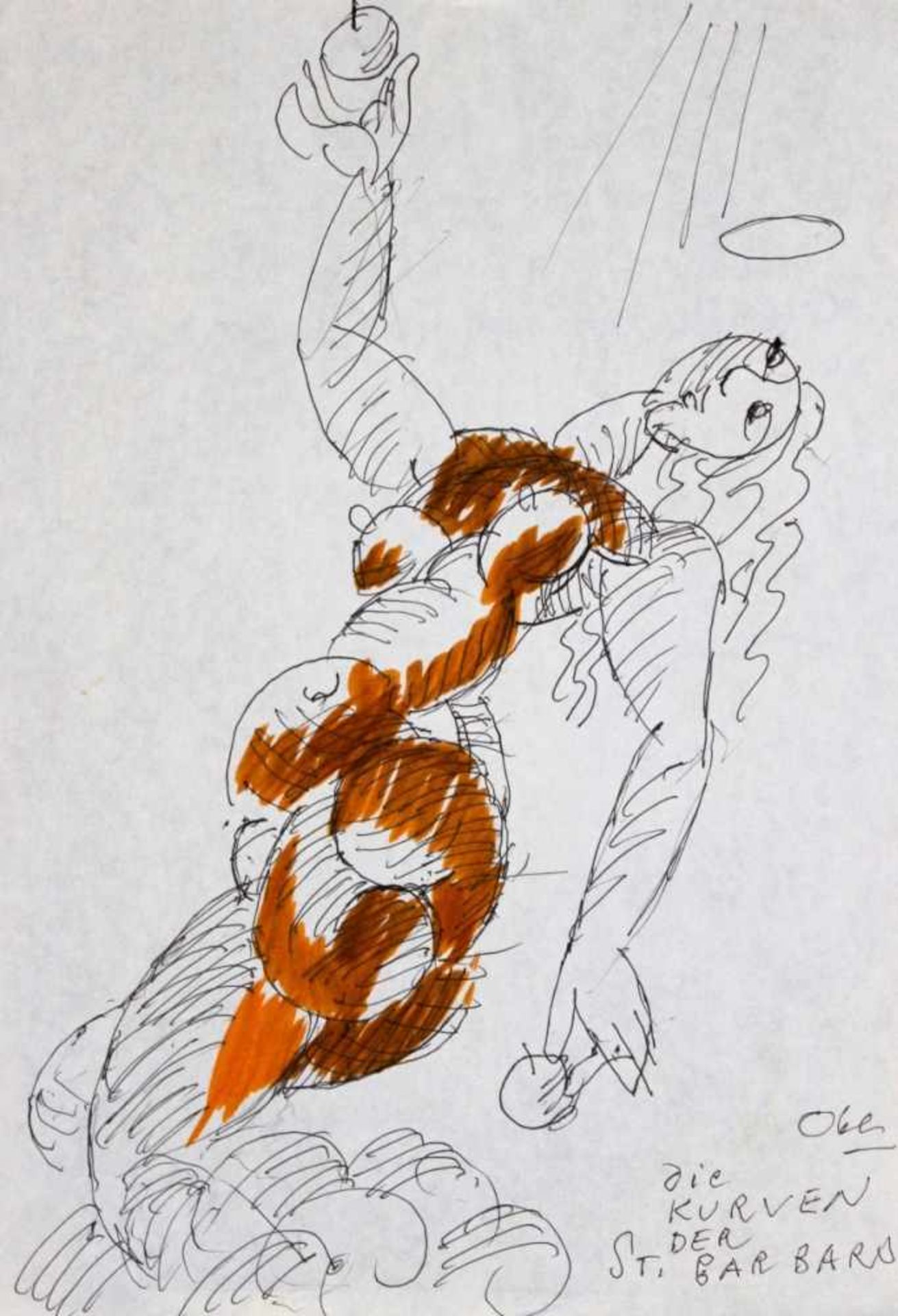 Zeichnung - Josef Oberberger (1905 Regensburg - 1994 Kreuth) "Die Kurven der St. Barbara", r.u.