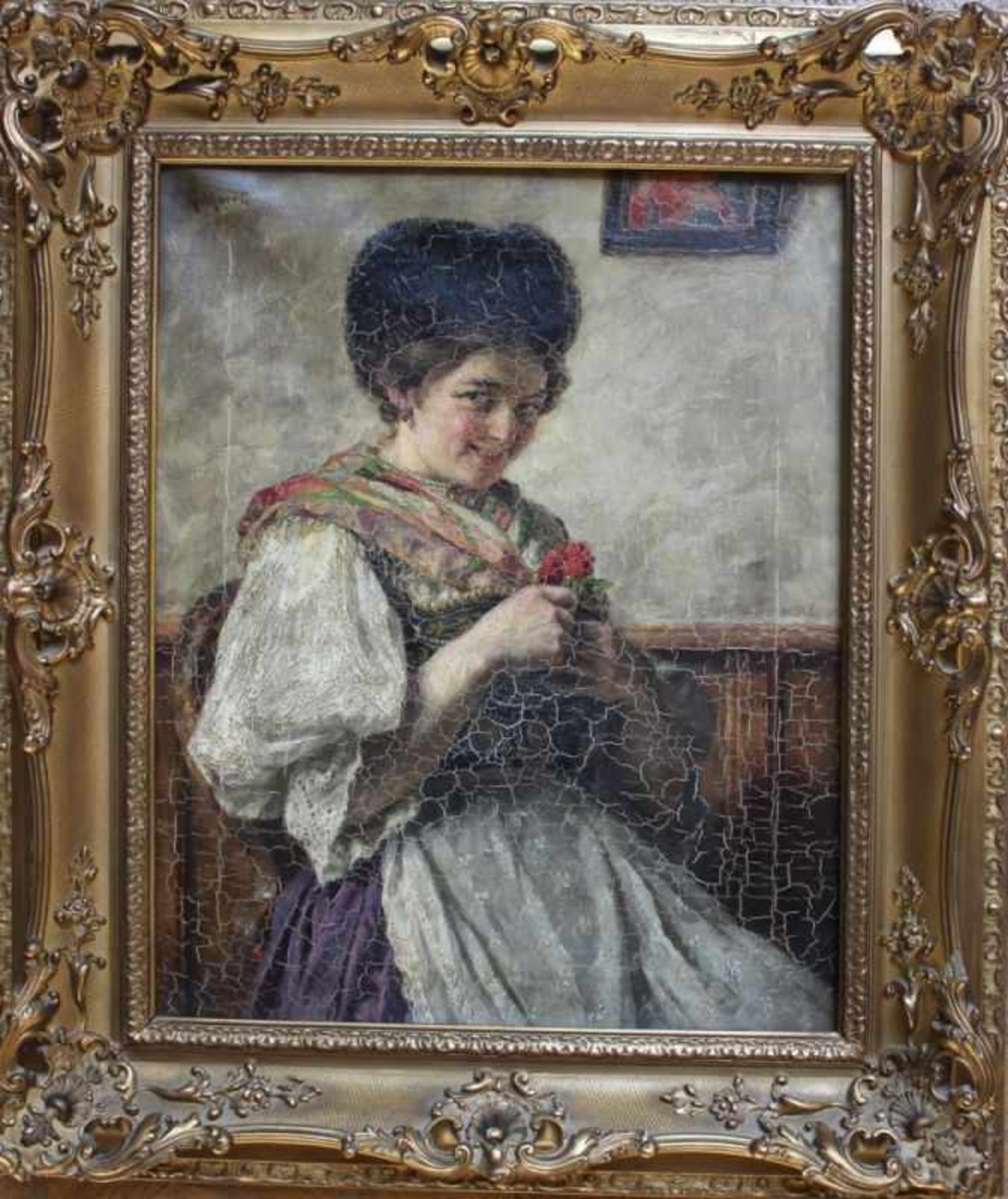 Gemälde - Karl Gebhardt (1860 München 1917) "Mädchen in Tracht", l.u. signiert, Öl auf Leinwand,