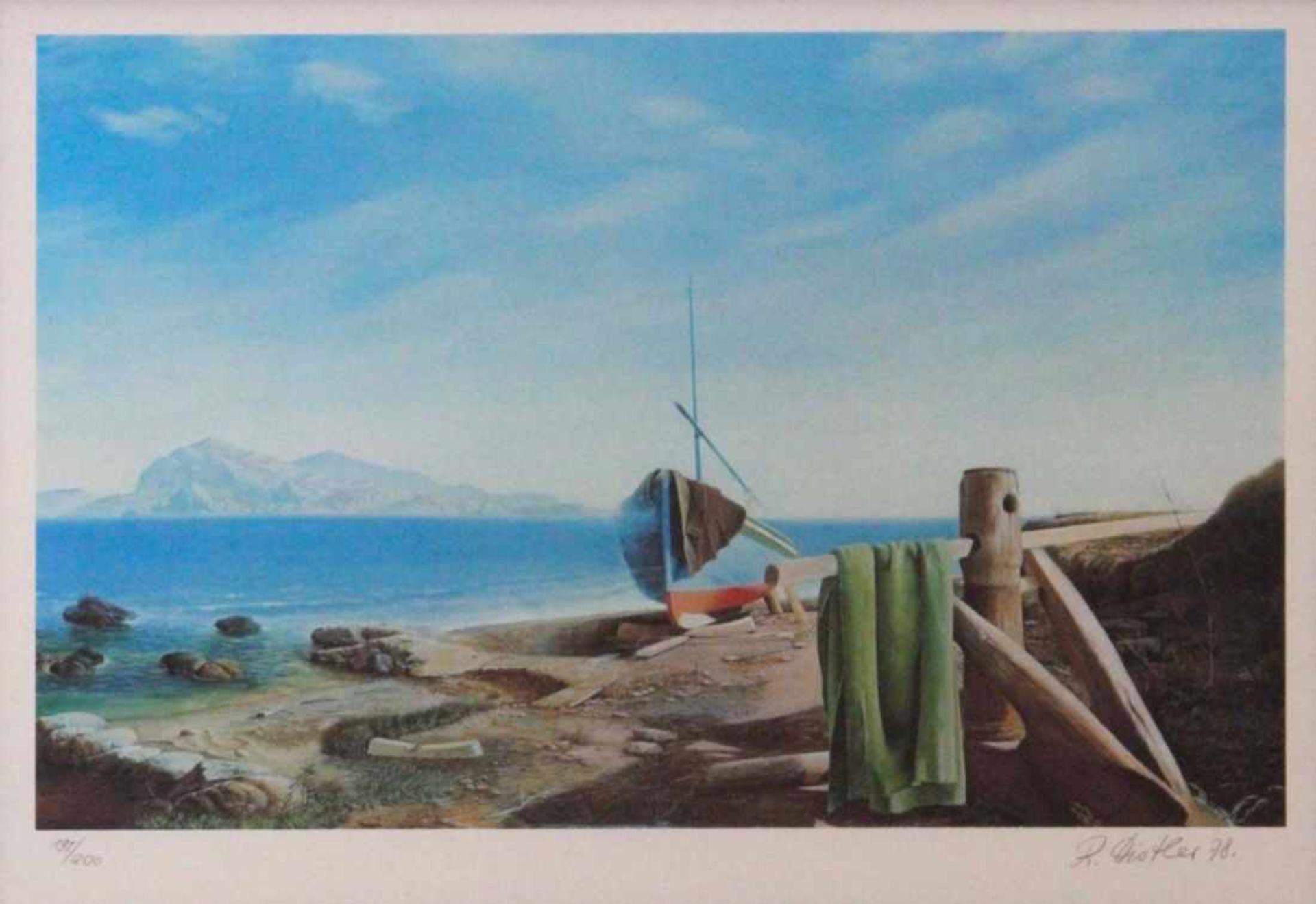 Lithographie - Rudolf Distler (1946 Unterkirchberg bei Ulm) "Italienische Landschaft mit