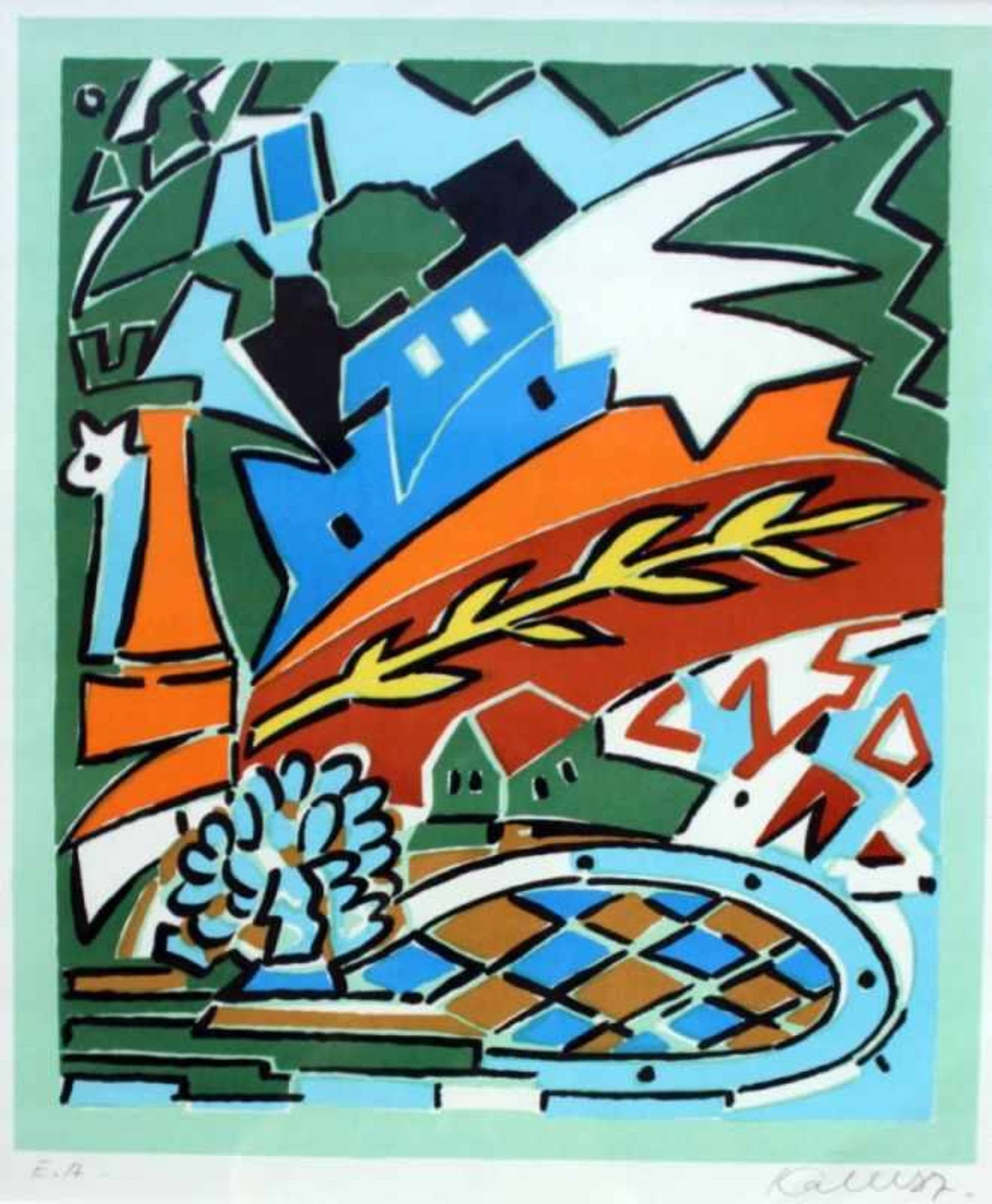 Serigraphie - Udo Kaller (1943 Gleiwitz) "Abstrakte Landschaft", r.u. Bleistiftsignatur, Nr. E.A,