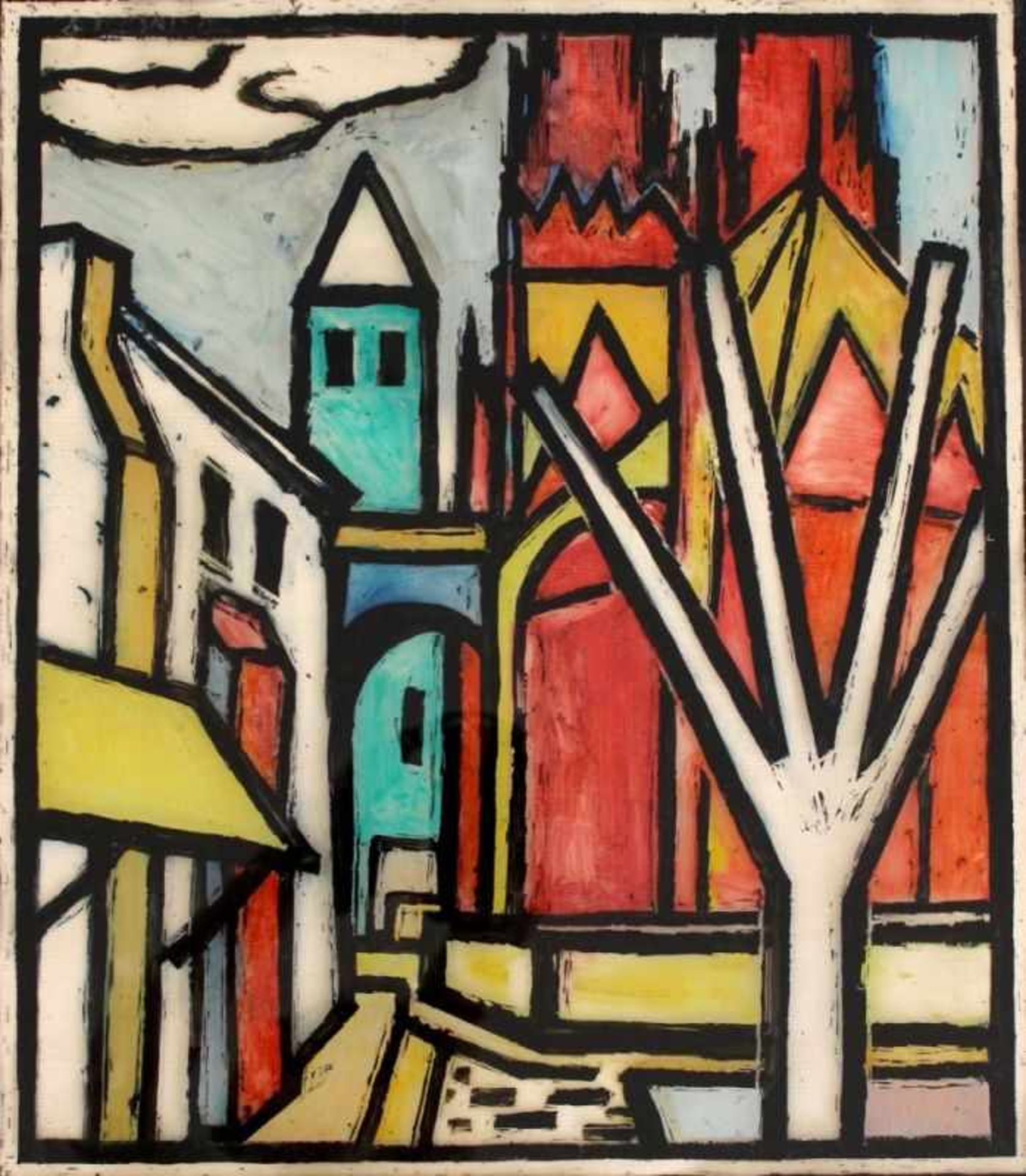 Hinterglasbild - Helmut Eckl (1925 Regensburg - 1977 Wald/Obb.) "Regensburg", r.u. monogrammiert,