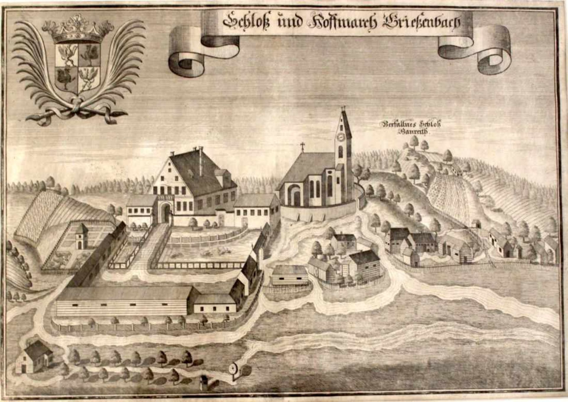 Kupferstich - Michael Wening (1645 Nürnberg - 1718 München) "Schloß und Hofmark Grießenbach", aus: