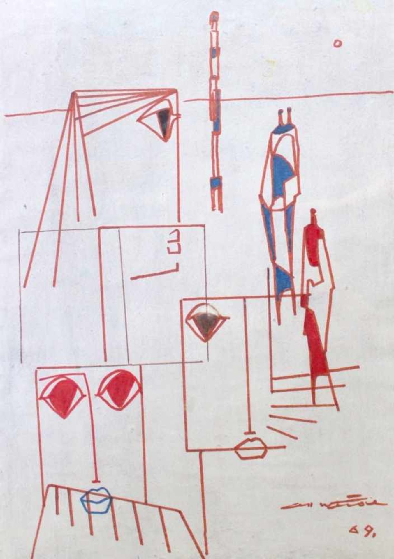 Zeichnung- Seff WEIDL (1915 Eger -1972 Inning am Ammersee) "Abstrakte Komposition mit Figuren", r.u.