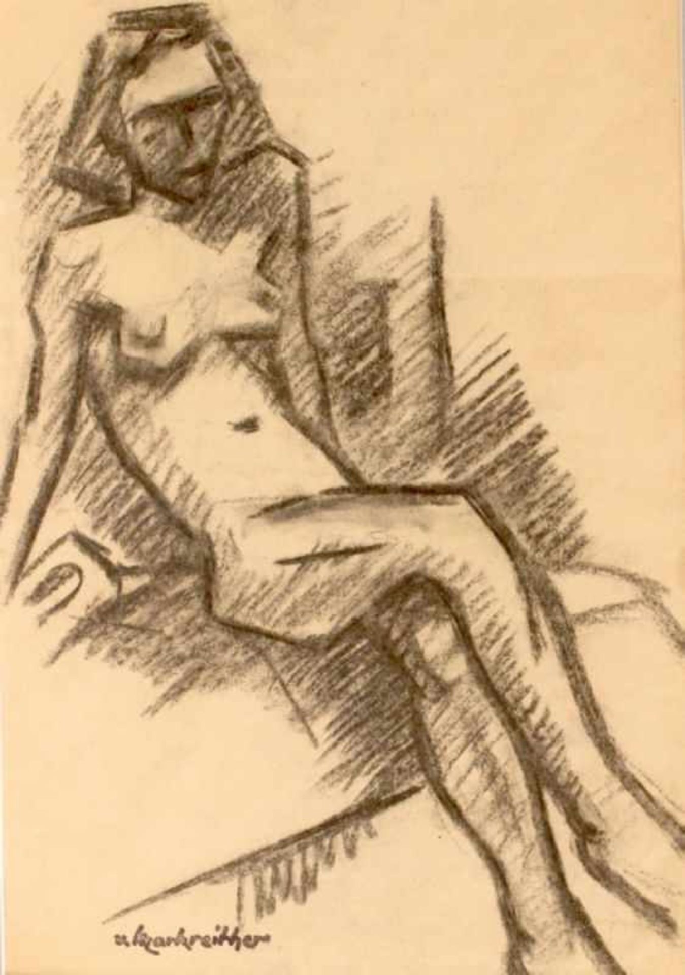 Zeichnung - Maximilian von Markreither (1899 Regensburg - 1976) " Akt ", l.u. Stempelsignatur, Kohle