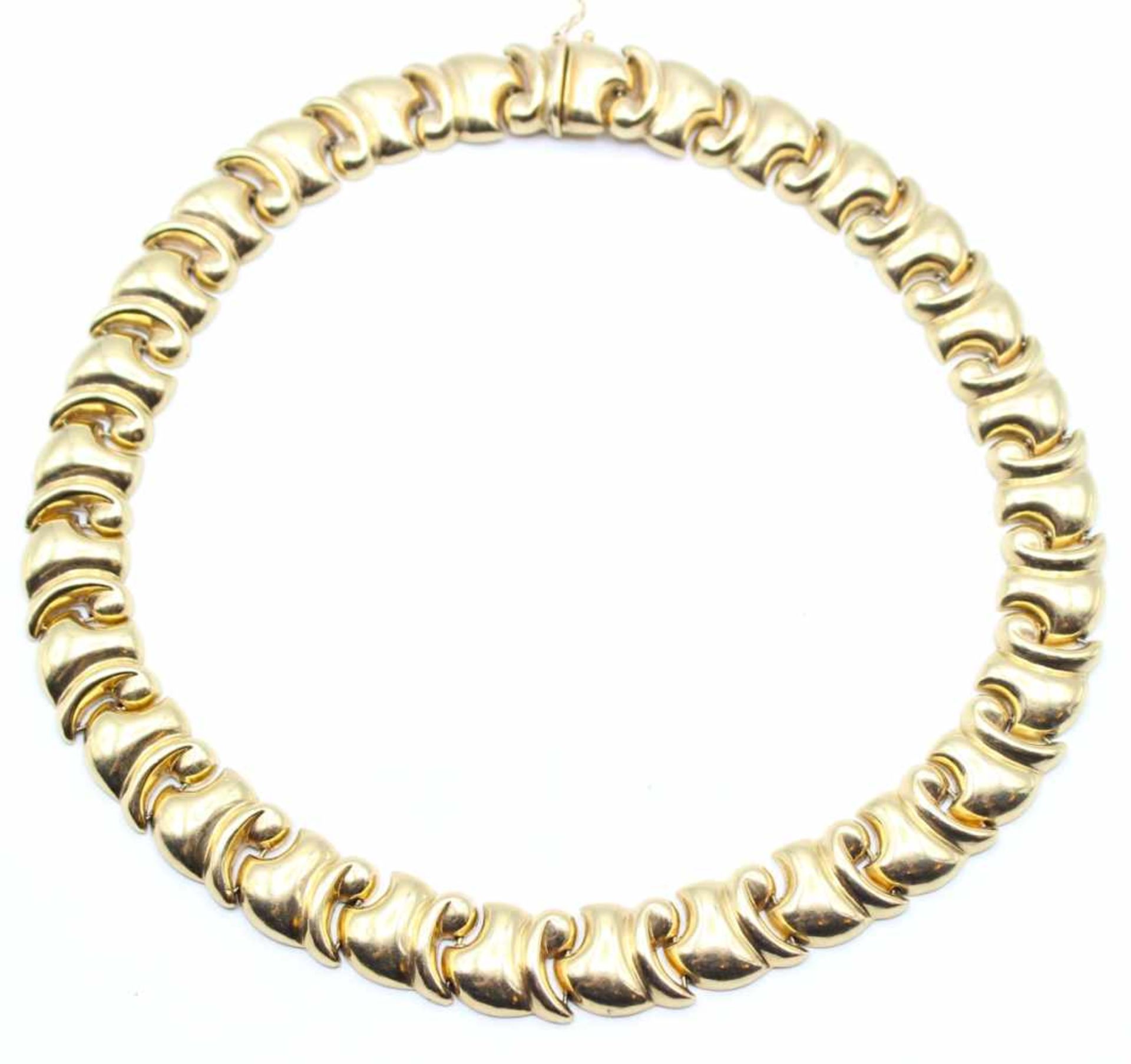 Goldenes Collier - Gelbgold gest. 585 Glieder mit Wellendesign, Kasten-Steckschloss,