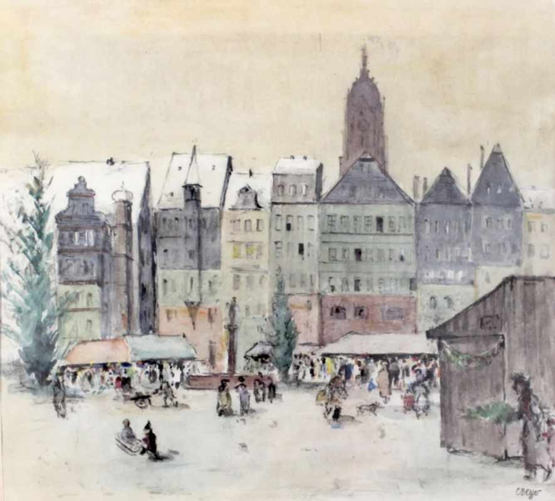 Aquarell - Christian Beyer (1883 Frankfurt a.M - 1967 Kassel) "Frankfurt", r.u. signiert, lasierende