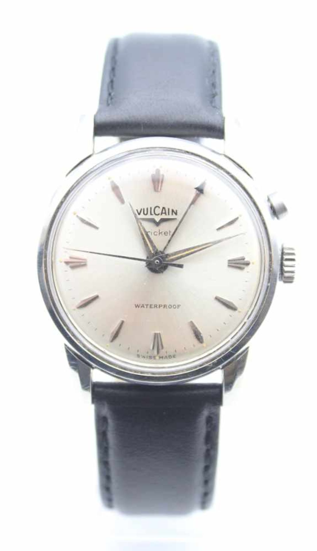 Armbanduhr - Marke Vulcain Watch Co. Modell Crichet, waterproof, mit Weckvorrichtung, silberfarbenes