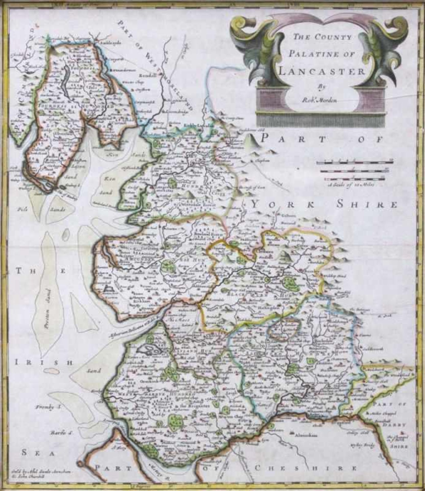 Landkarte - 18.Jahrhundert "The County Palatine Of Lancaster", by Rob. Morden um 1720,