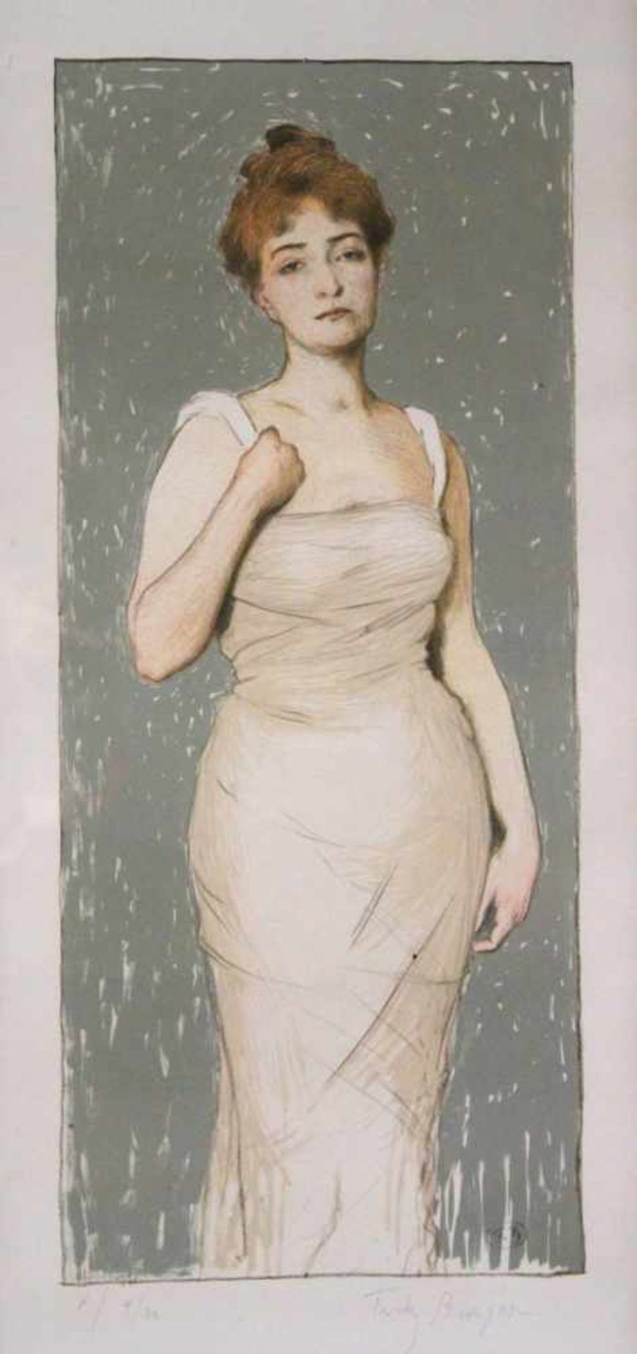 Farblithographie - Fritz Burger (1867 München -1927 Dürnbach am Tegernsee) "Junge Dame",