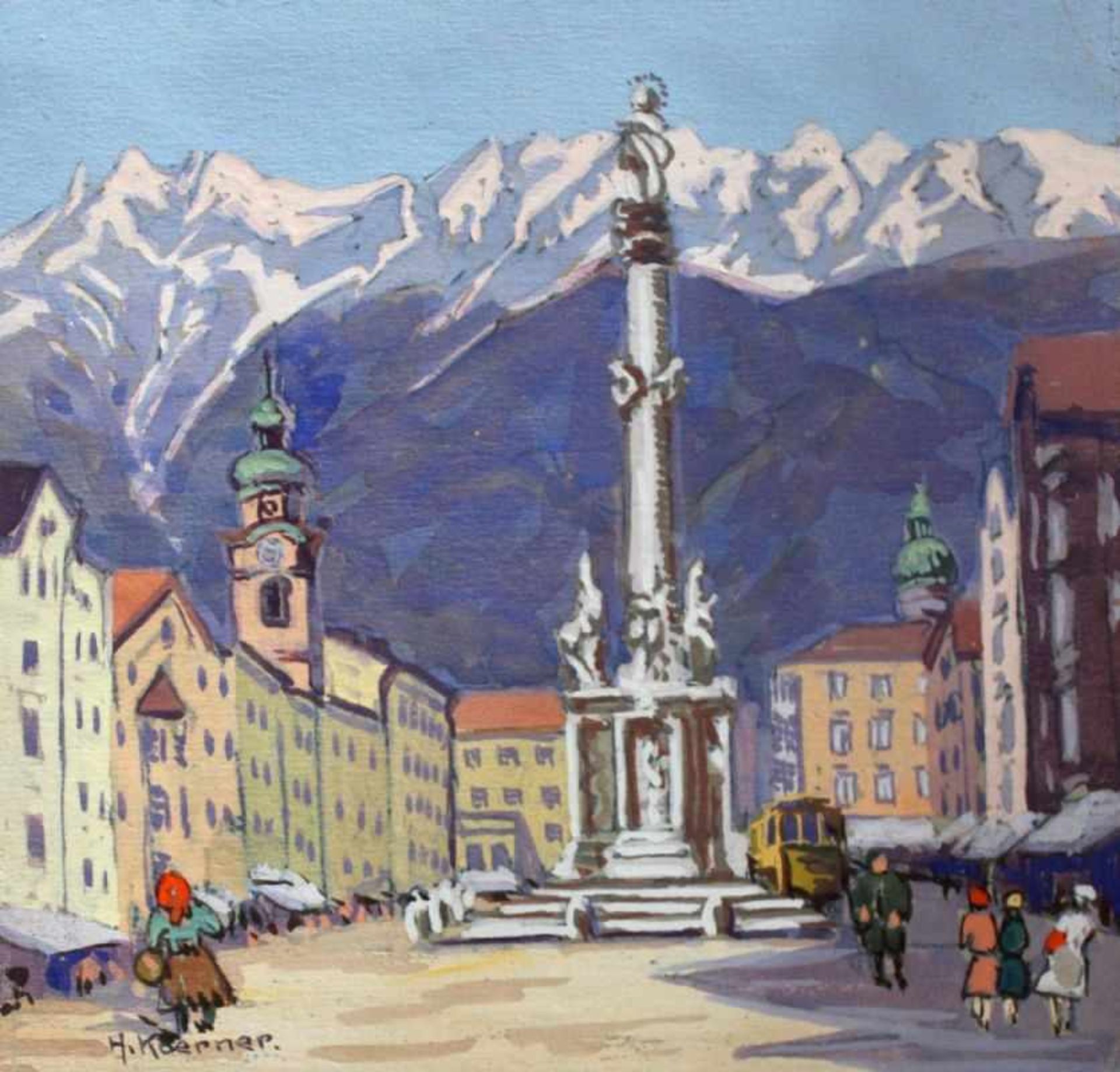 Aquarell - H. Koerner (XX.Jahrhundert) "Marienstrasse in Innsbruck", l.u. signiert, lasierende