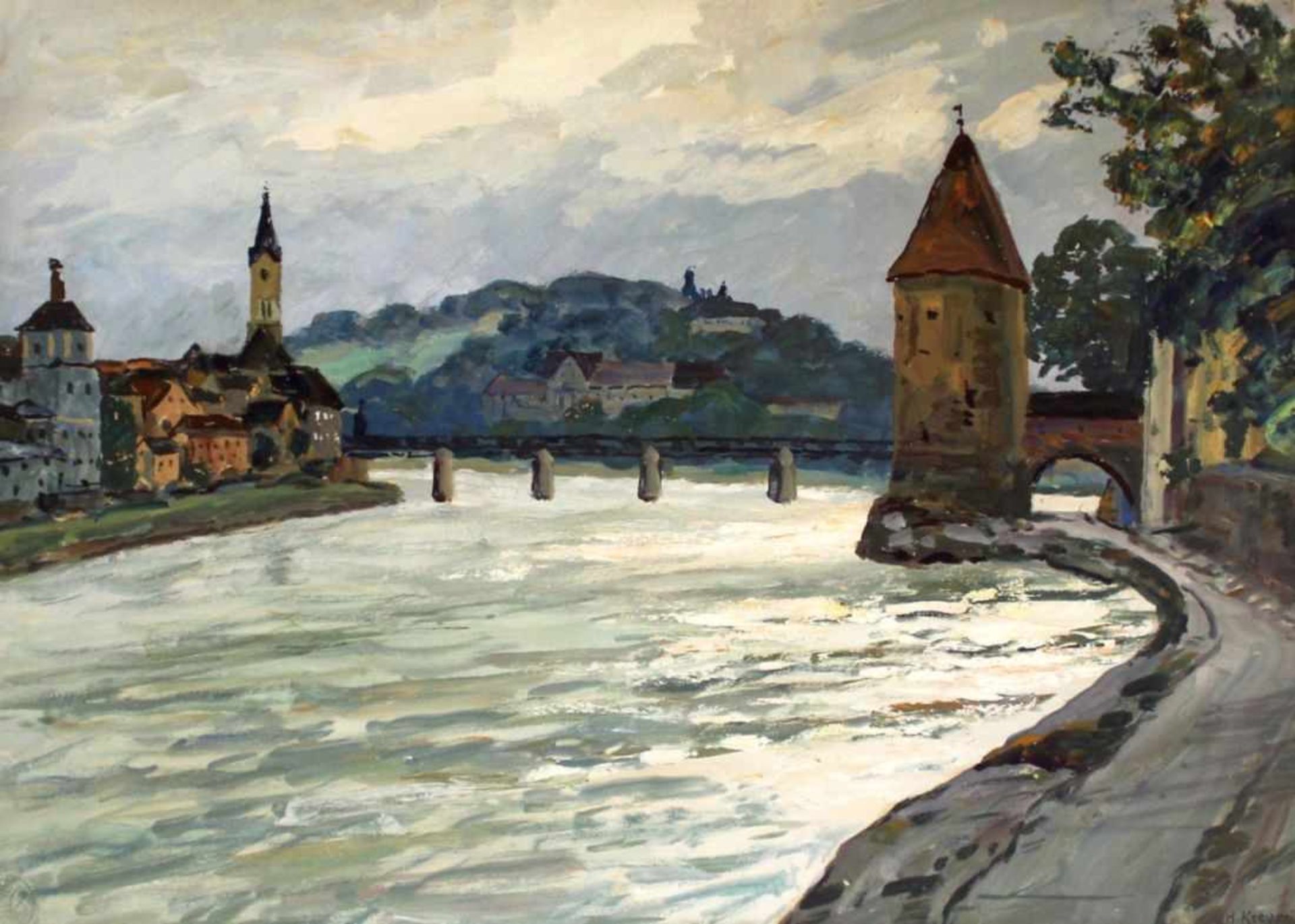 Aquarell - Hugo KREYSSIG (1873 Coburg -1939 München) "Passau", r.u. signiert, auf Papier, Maße ca.
