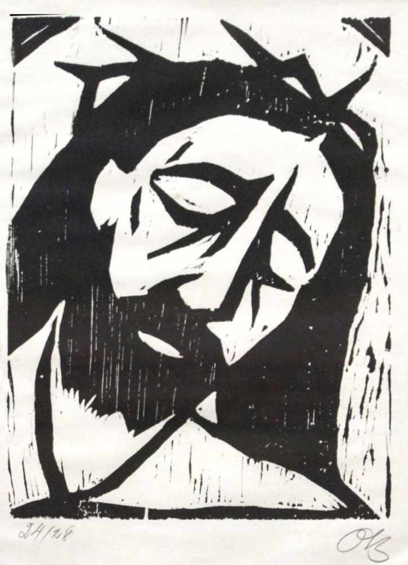 Holzschnitt - Otto Baumann (Regensburg 1901 - 1992) "Jesus", r.u. monogrammiert, Nr.24/28,
