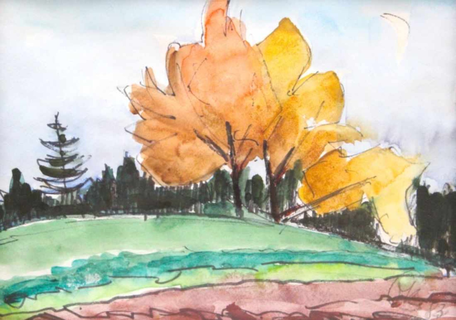 Aquarell - Otto Baumann (Regensburg 1901 - 1992) "Herbstlandschaft", r.u. monogrammiert, datiert (