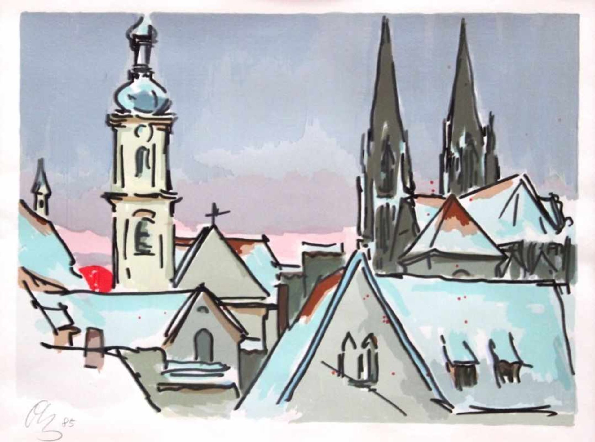 Siebdruck - Otto Baumann (Regensburg 1901 - 1992) "Regensburg im Winter", l.u. monogrammiert,