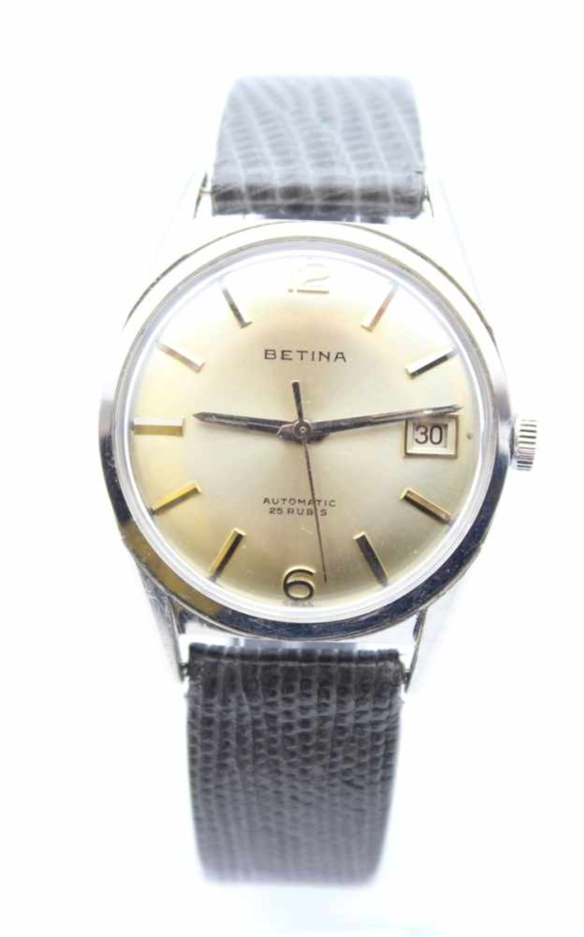 Armbanduhr - Marke Betina goldfarbenes Metallzifferblatt mit silb. Stabindexen und Zahlen, vers.