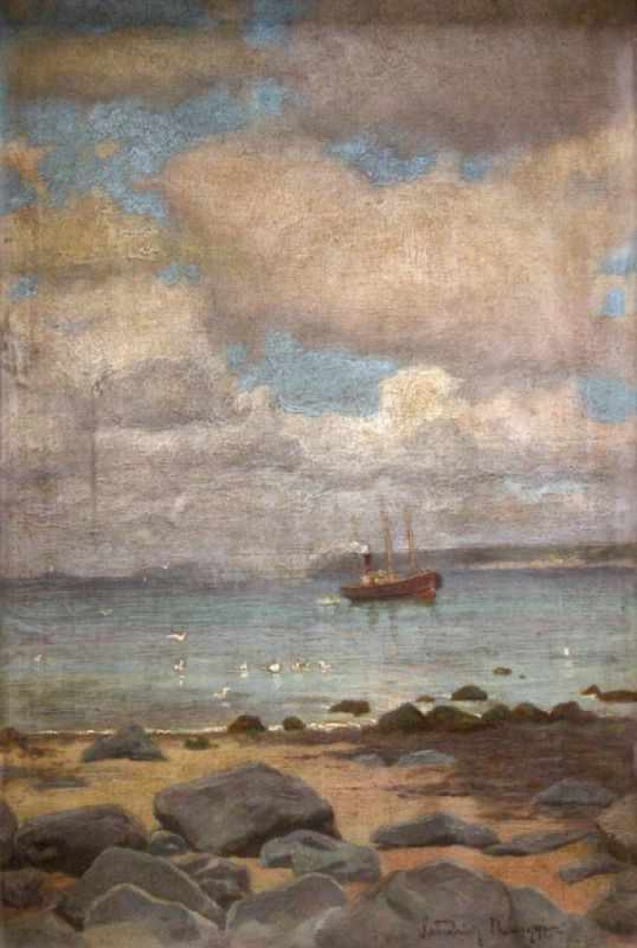 Gemälde - Friedrich Raupp (1871 Nürnberg - 1949 München) "Küstenlandschaft mit Dampfschiff", r.u.
