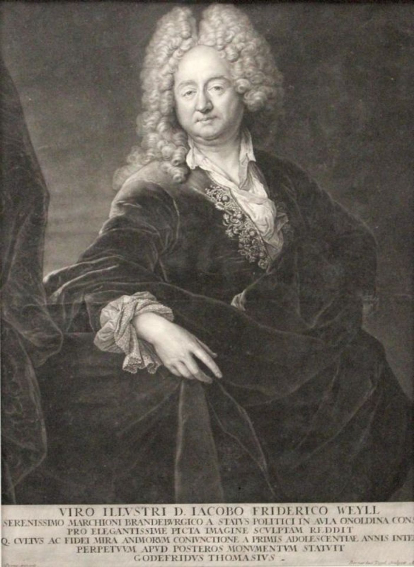 Mezzotinto - Bernhard Vogel (1683 Nürnberg 1737) "Bildnis des Iacobo Friderico Weyll", nach Anton