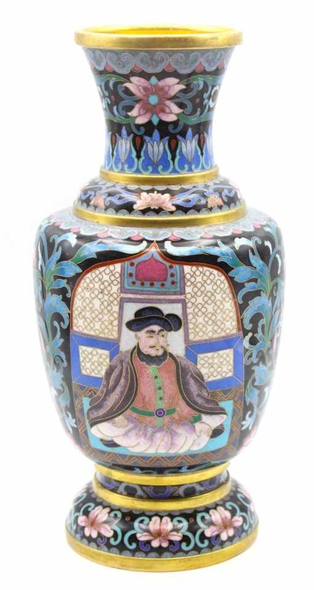 Cloisonné Vase - wohl China Messing emailliert, floral verziert, Schauseiten dekoriert mit