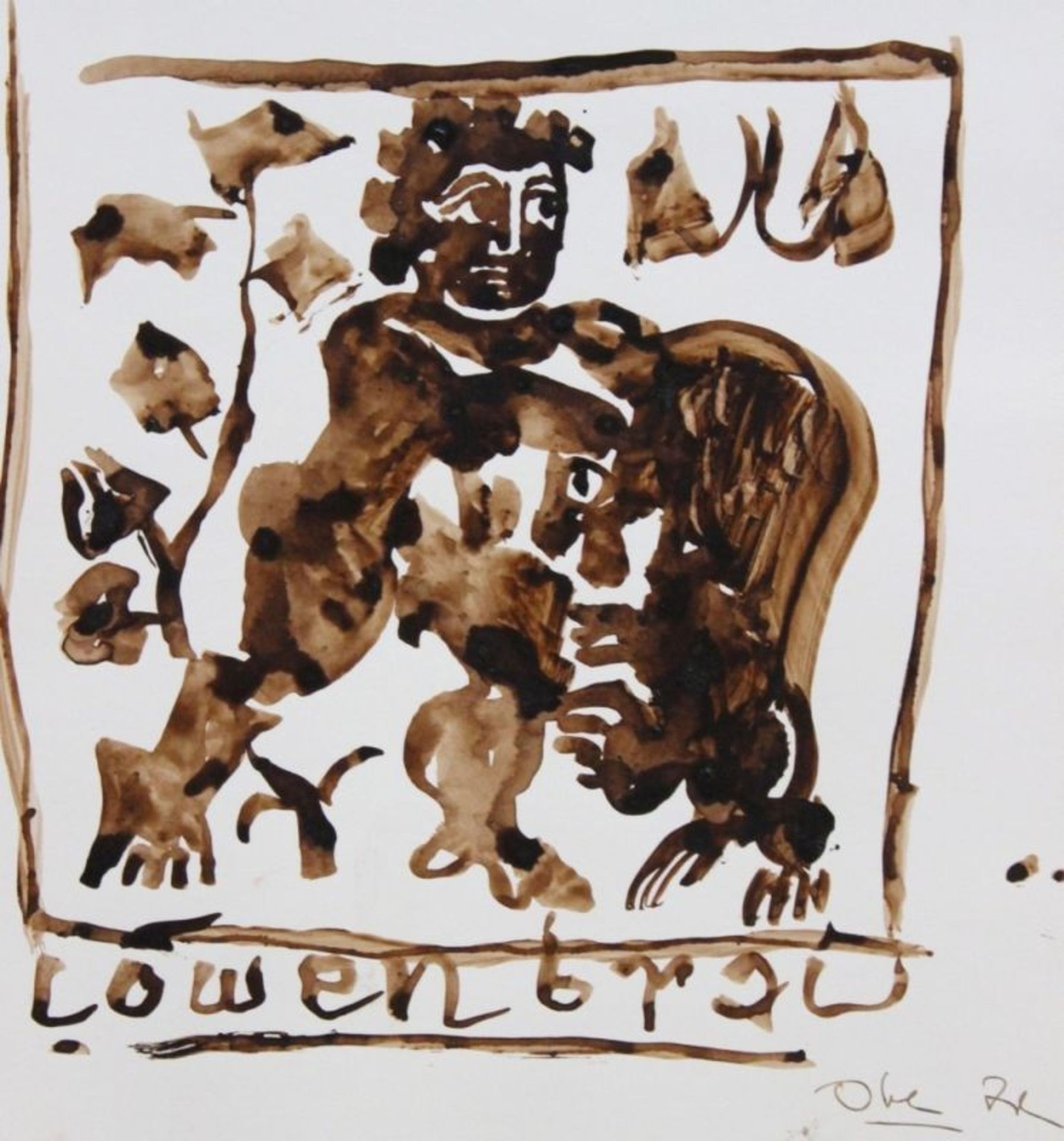 Aquarell - Josef Oberberger (1905 Regensburg - 1994 Kreuth) "Löwenjagd", r.u. monogrammiert, datiert