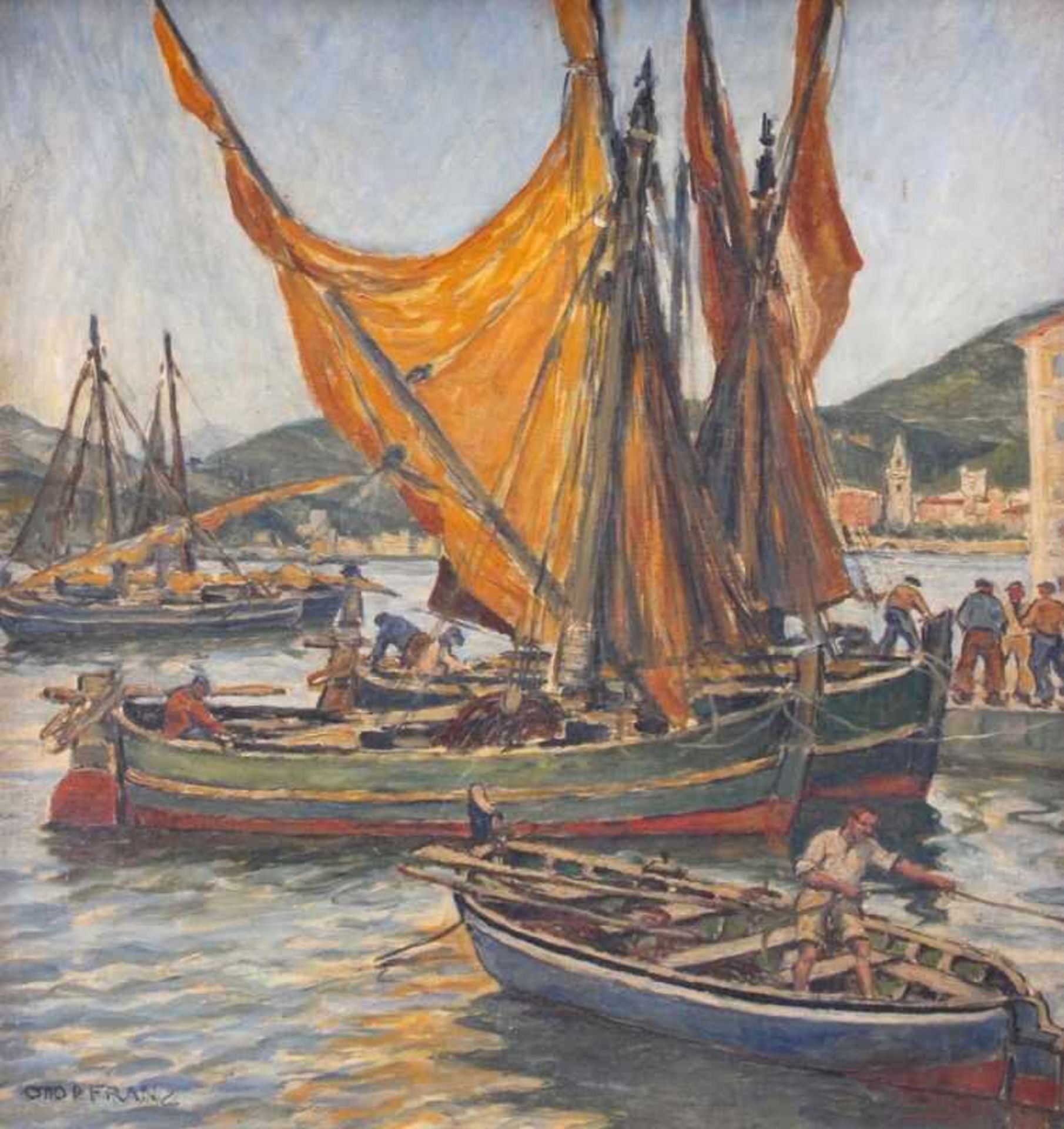 Gemälde - Otto D. Franz (1871 Arnstein - 1963 München) "Hafenansicht", l.u. signiert, Öl auf