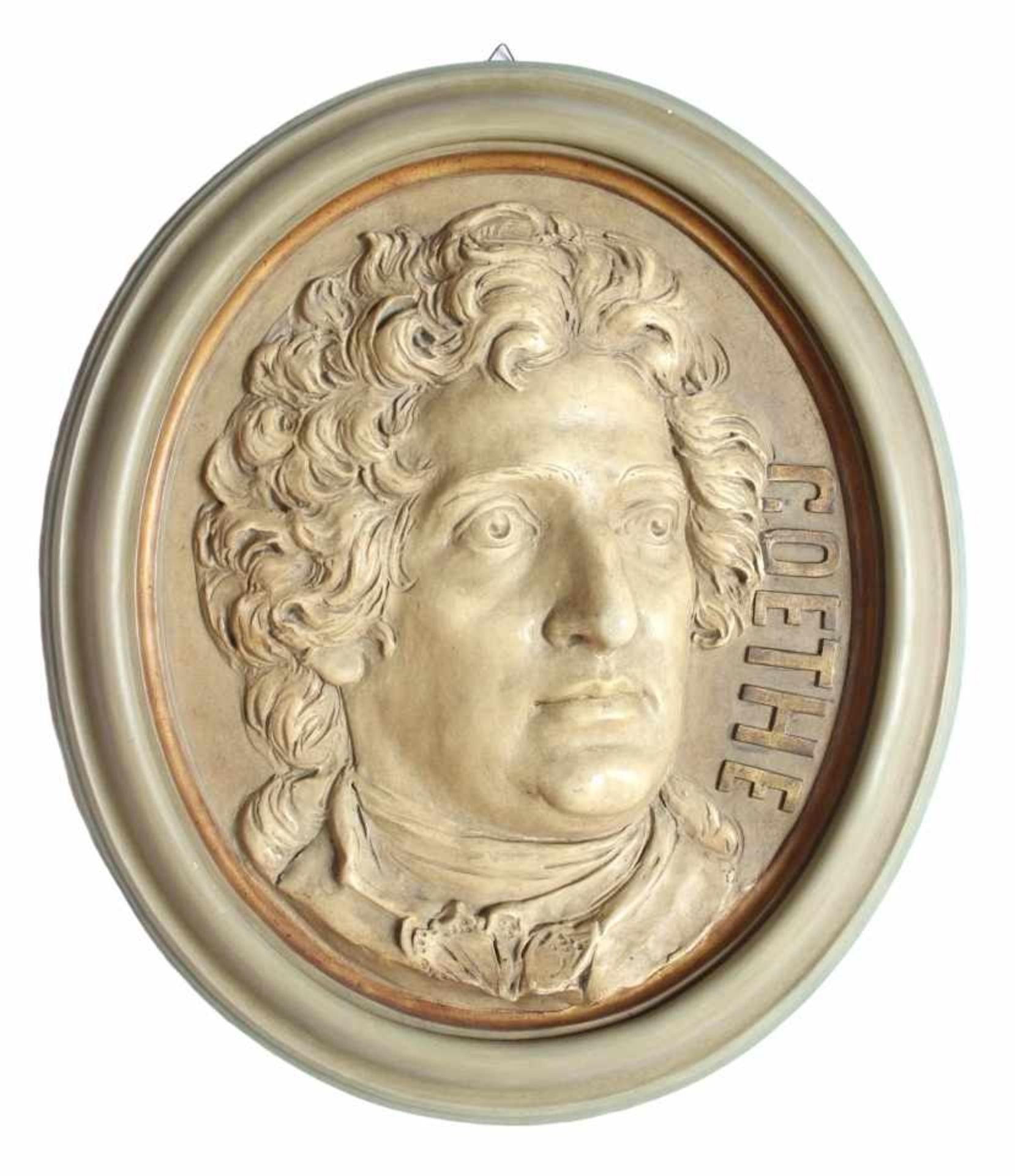 Relief - deutsch nach 1900 "Johann Wolfgang von Goethe (1749 Frankfurt - 1832 Weimar)", Gips, Maße