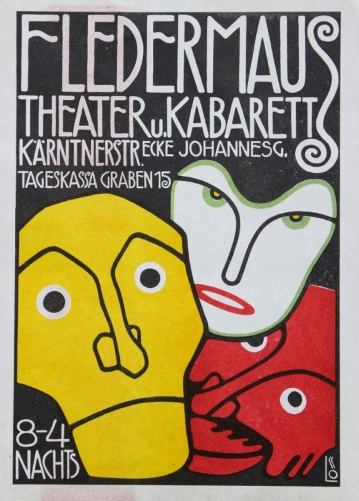 Farblithographie als Plakat - Bertold LÖFFLER (1874 Nieder-Rosenthal -1960 Wien) "Fledermaus Theater