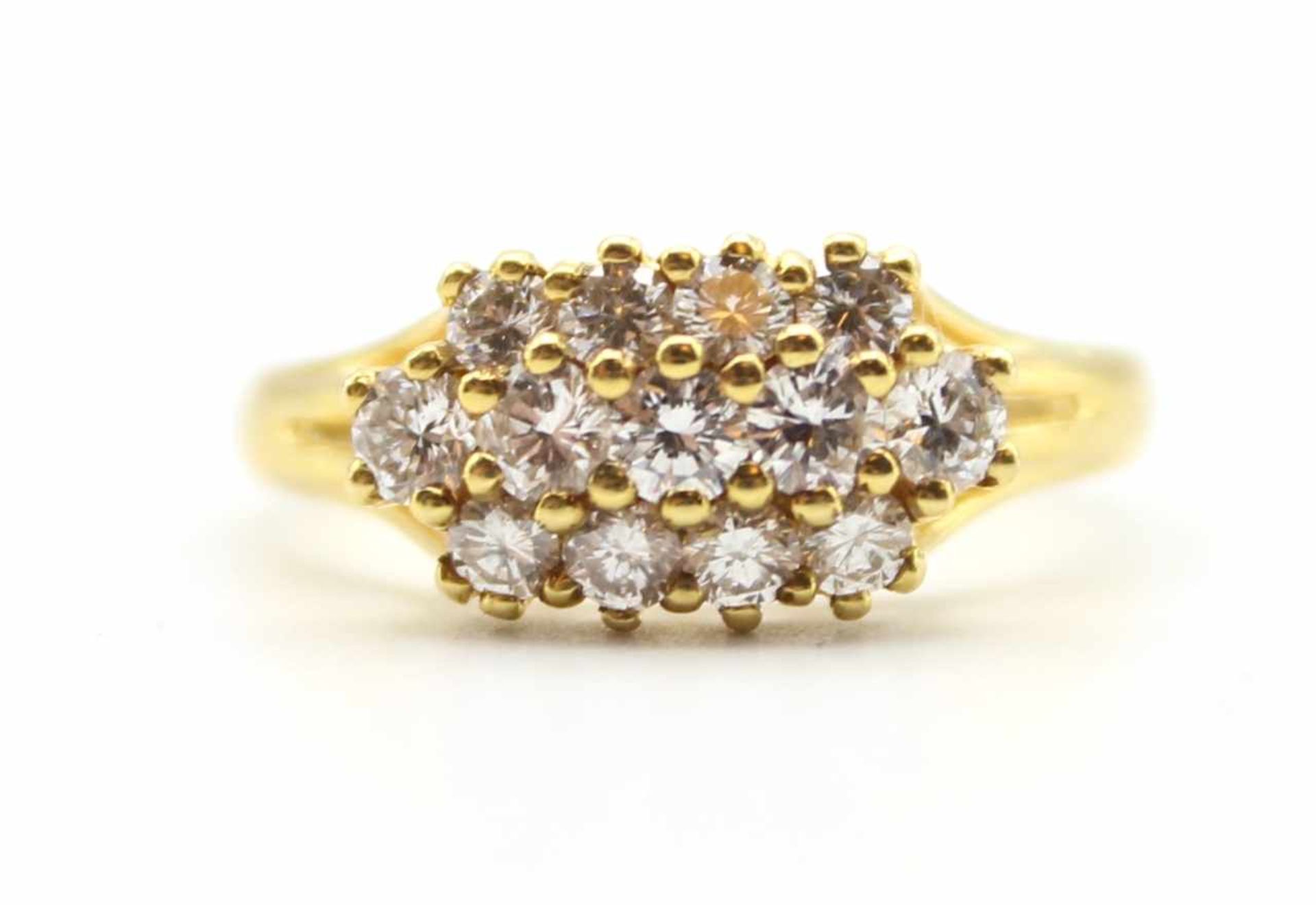 Goldener Brillantring - Gelbgold gest. 750 verziert mit 13 Brillanten (zus. ca. 0,8 ct,),