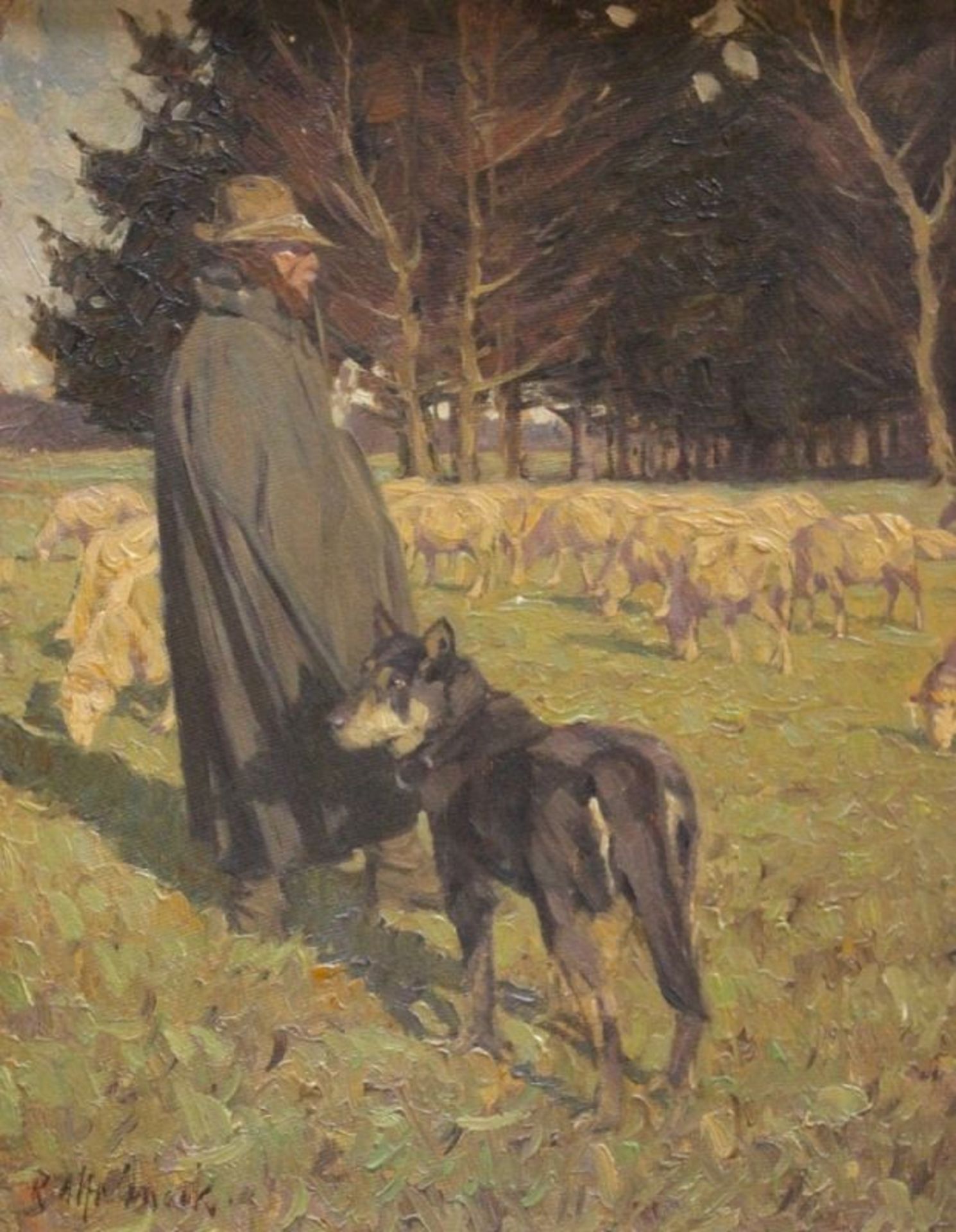 Gemälde - R. Alfred QUECK (1877 Weimar -1932) "Schafe im Vorfrühling", l.u. signiert, Öl auf