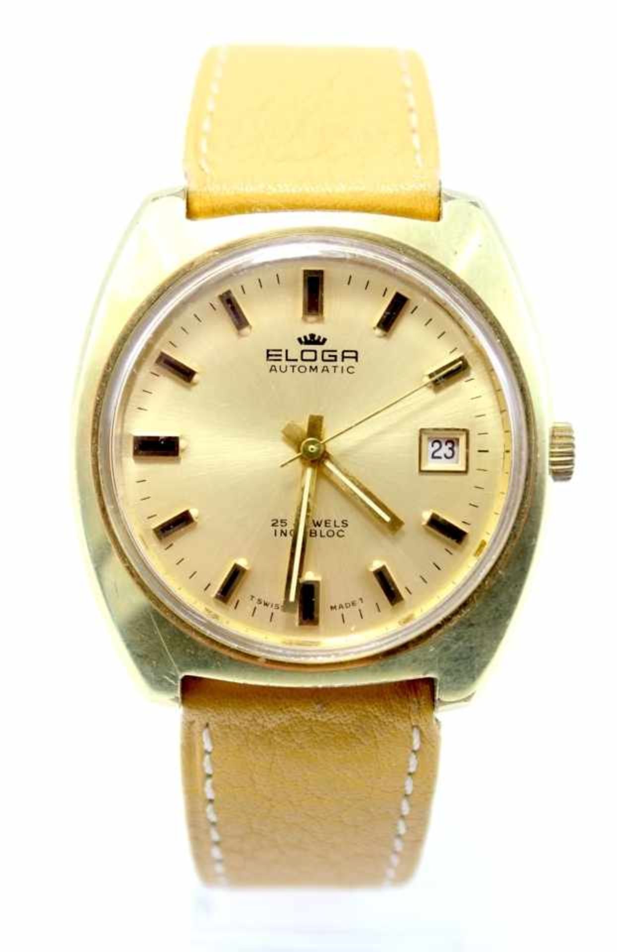 Armbanduhr - Marke Eloga Automatic 25 Jewels Incabloc, Stahlgehäuse No. 6290, goldfarbenes