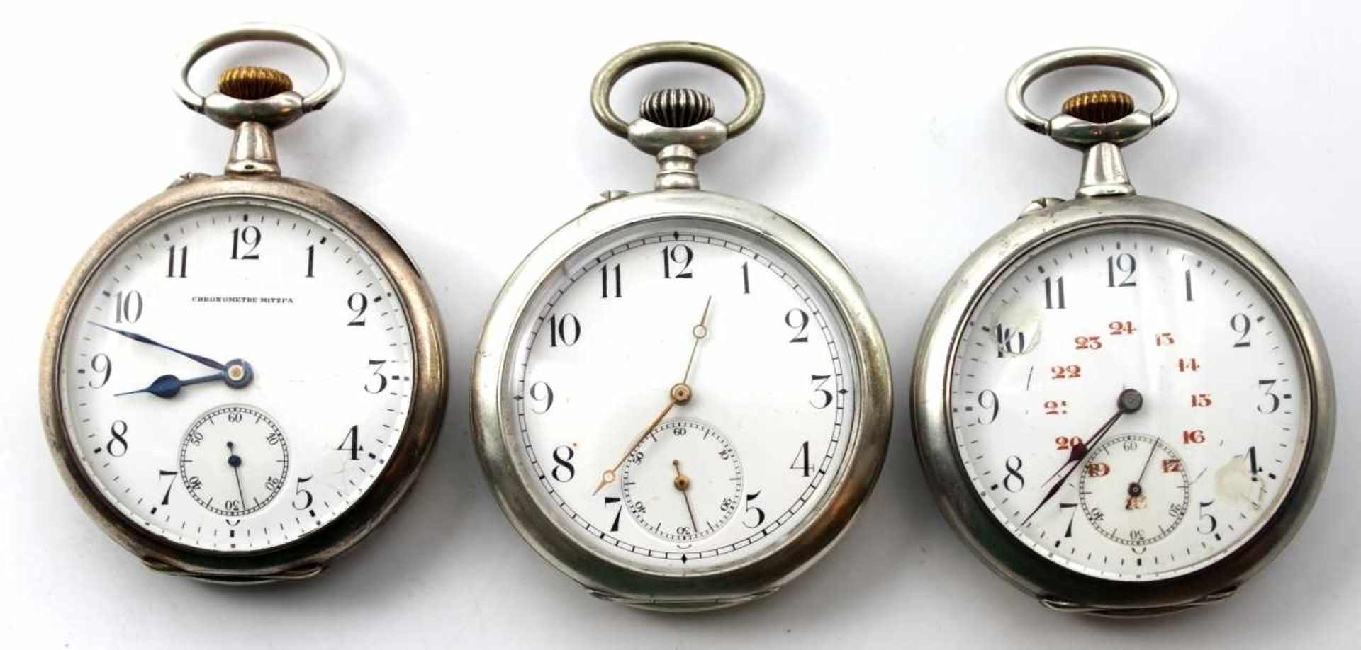 Lot von 3 silb. offenen Taschenuhren - Marke Chronometre Mitzpa Suisse Gehäuse Silber gest. 800,
