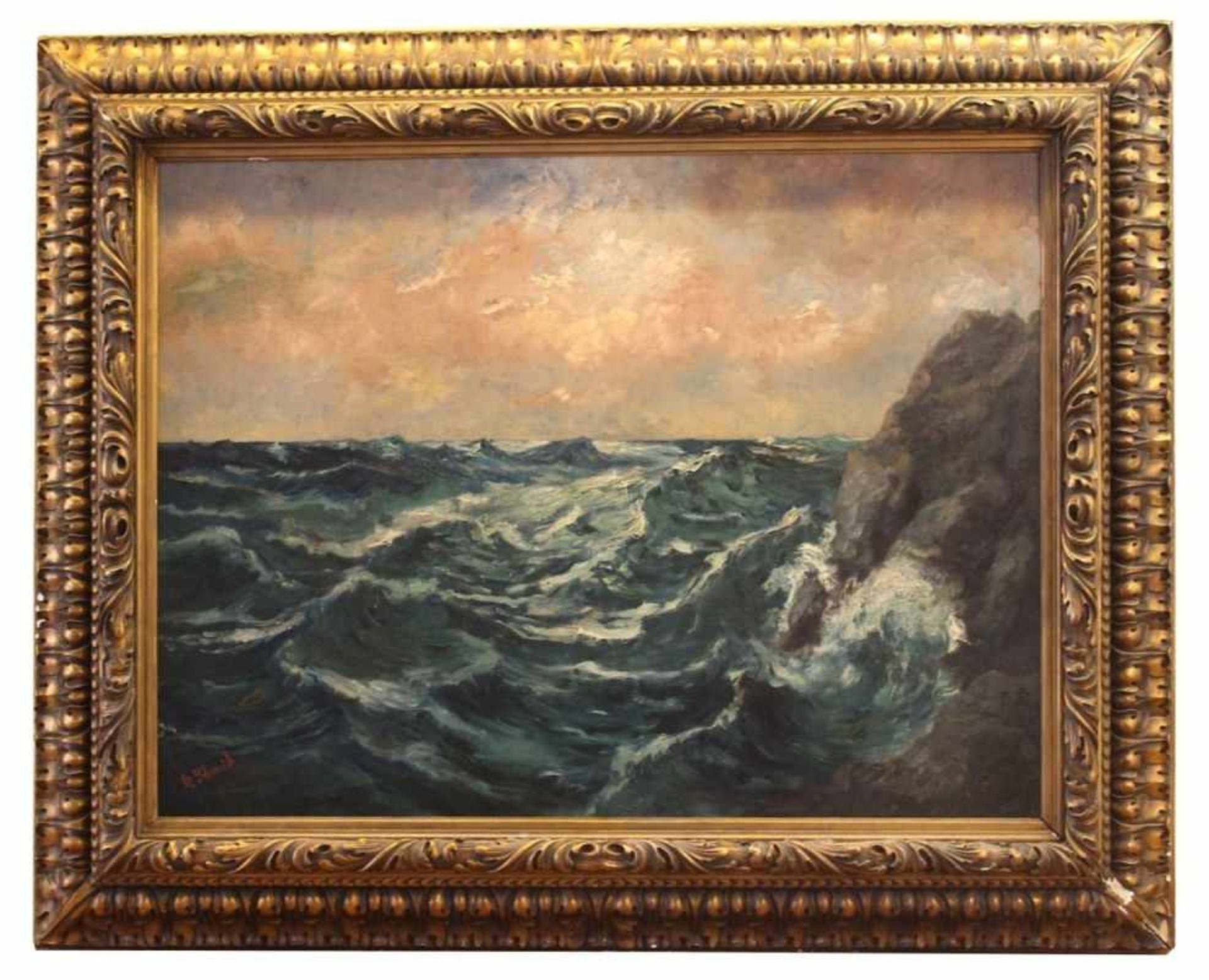 Gemälde - R. Schmid (19./20.Jahrhundert) "Stürmische See", l.u. signiert, Öl auf Leinwand,