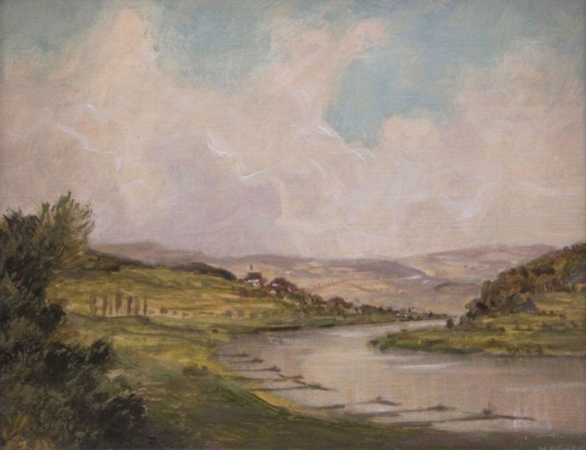 Gemälde - Hermann Gradl (1883 Marktheidenfeld - 1964 Nürnberg) " Mainlandschaft ", r.u. signiert, Öl