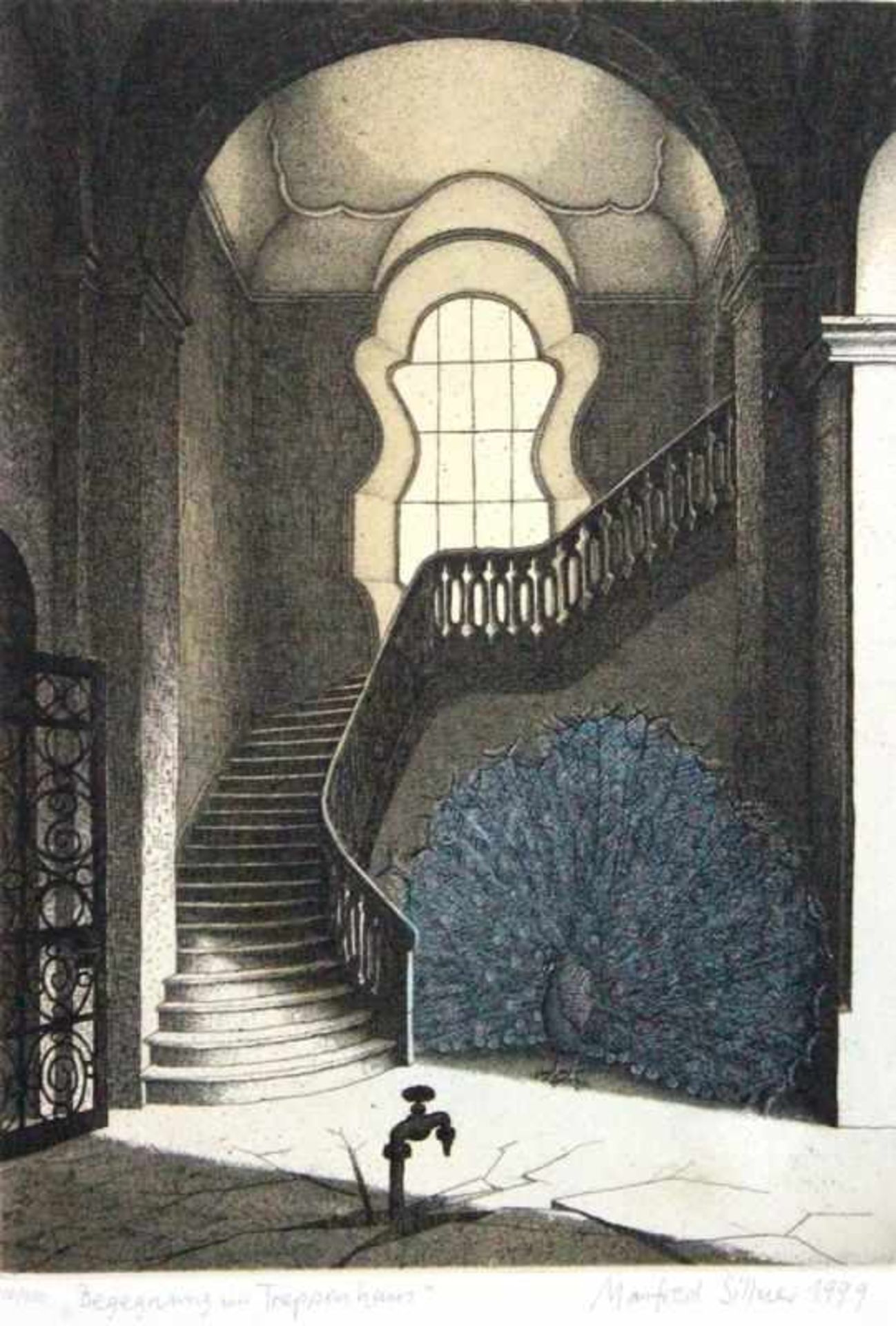 Radierung - Manfred Sillner (1937 Berlin) "Begegnung im Treppenhaus", r.u. Bleistiftsignatur,