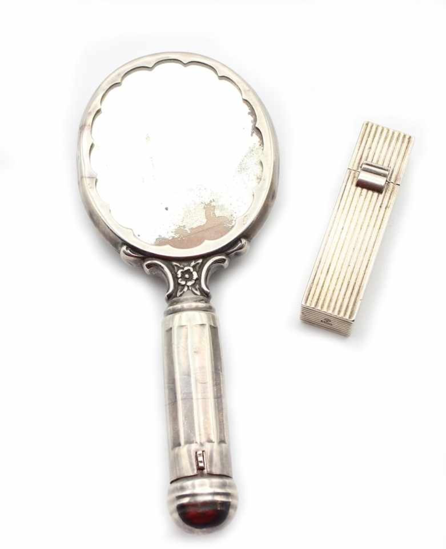 Paar Silberutensilien - 20.Jahrhundert best. aus: Lippenstiftbehälter und Handspiegel mit integ.