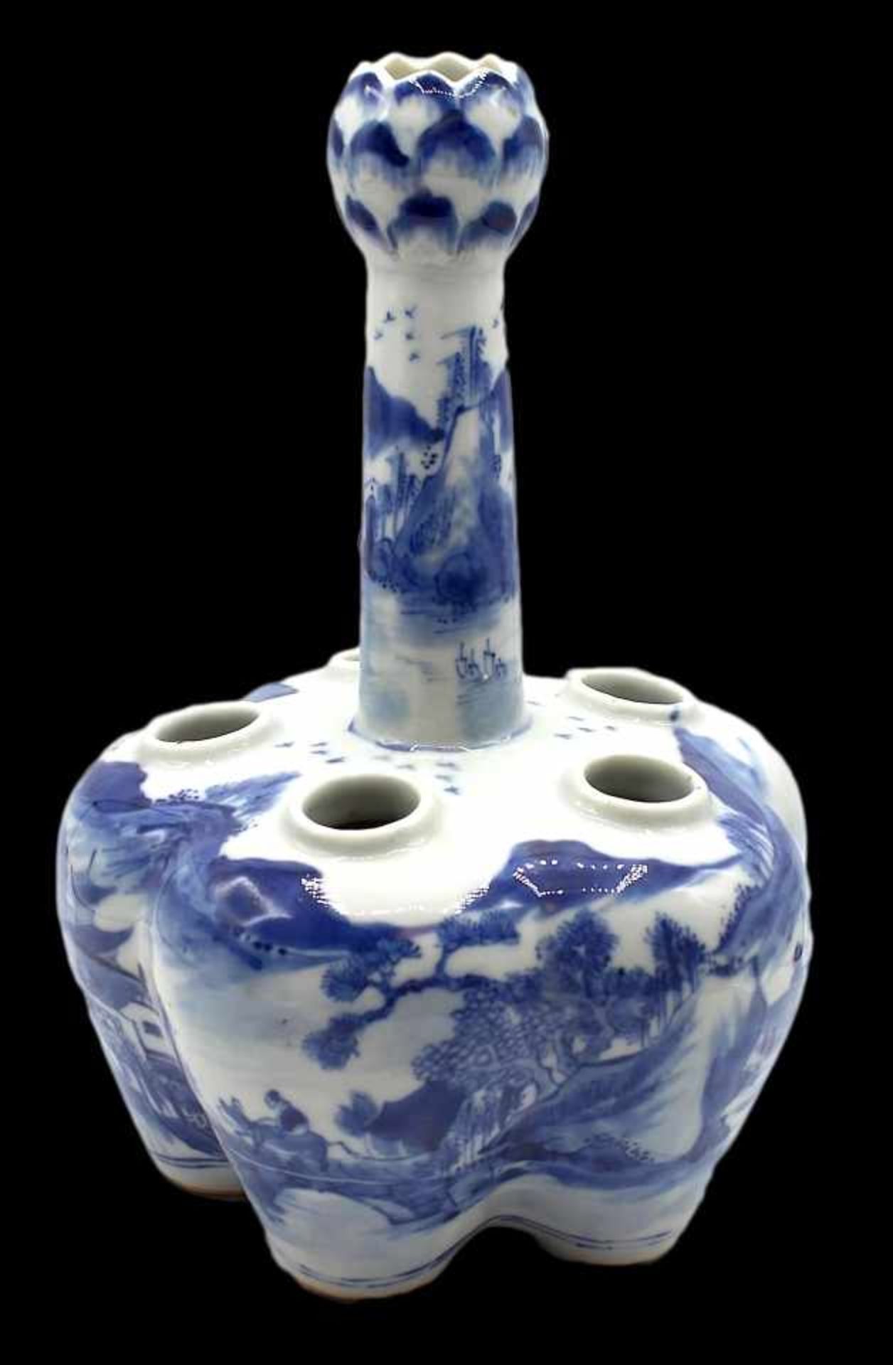 Chinesische Steckvase - wohl Qing Dynastie (1636-1911) blaue Bodenmarke, Porzellan weiß / blau,