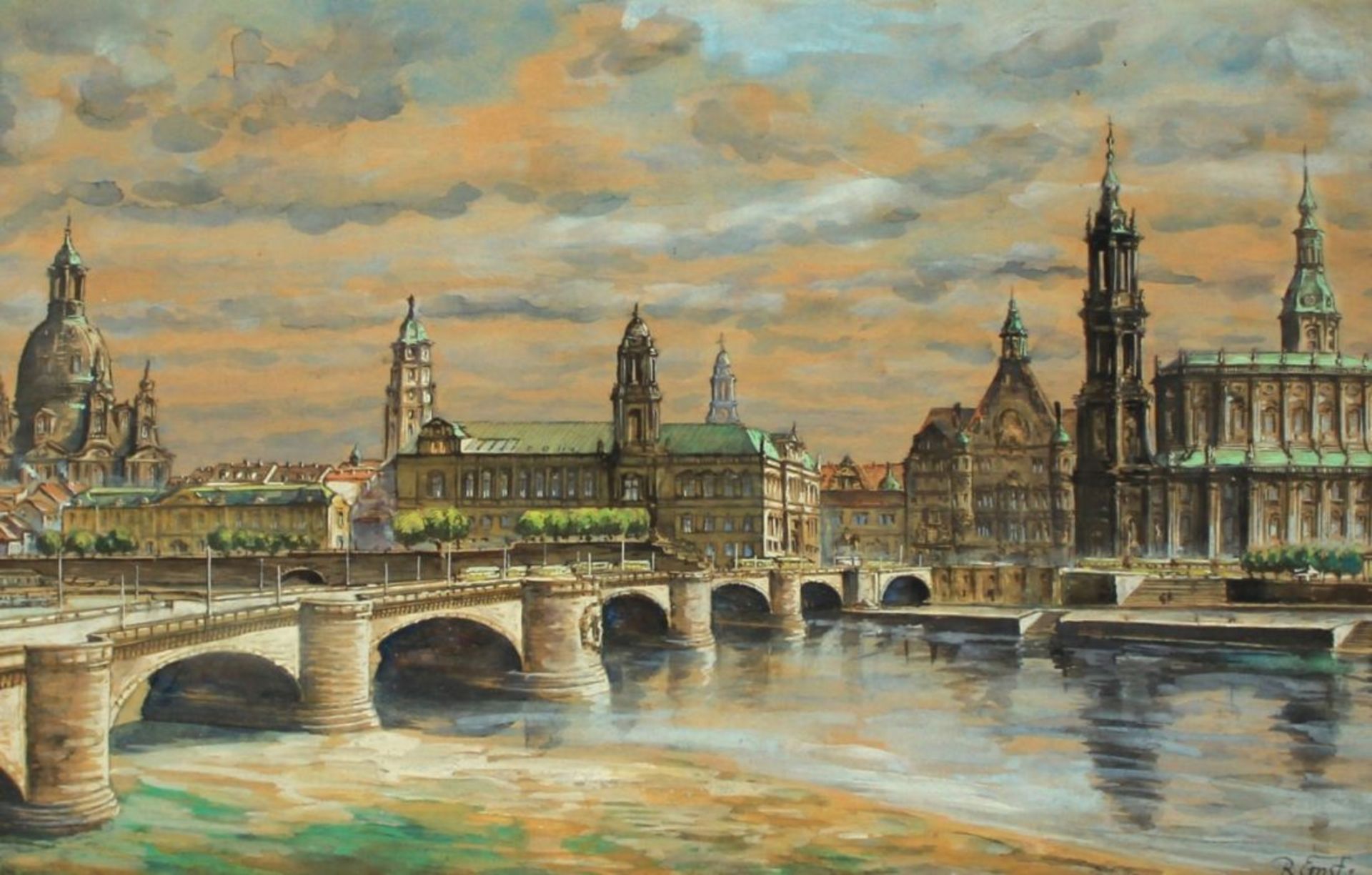 Aquarell - R. Ernst (XX.Jahrhundert) "Stadtansicht Dresden", 1.H.20.Jahrhundert, r.u. signiert,