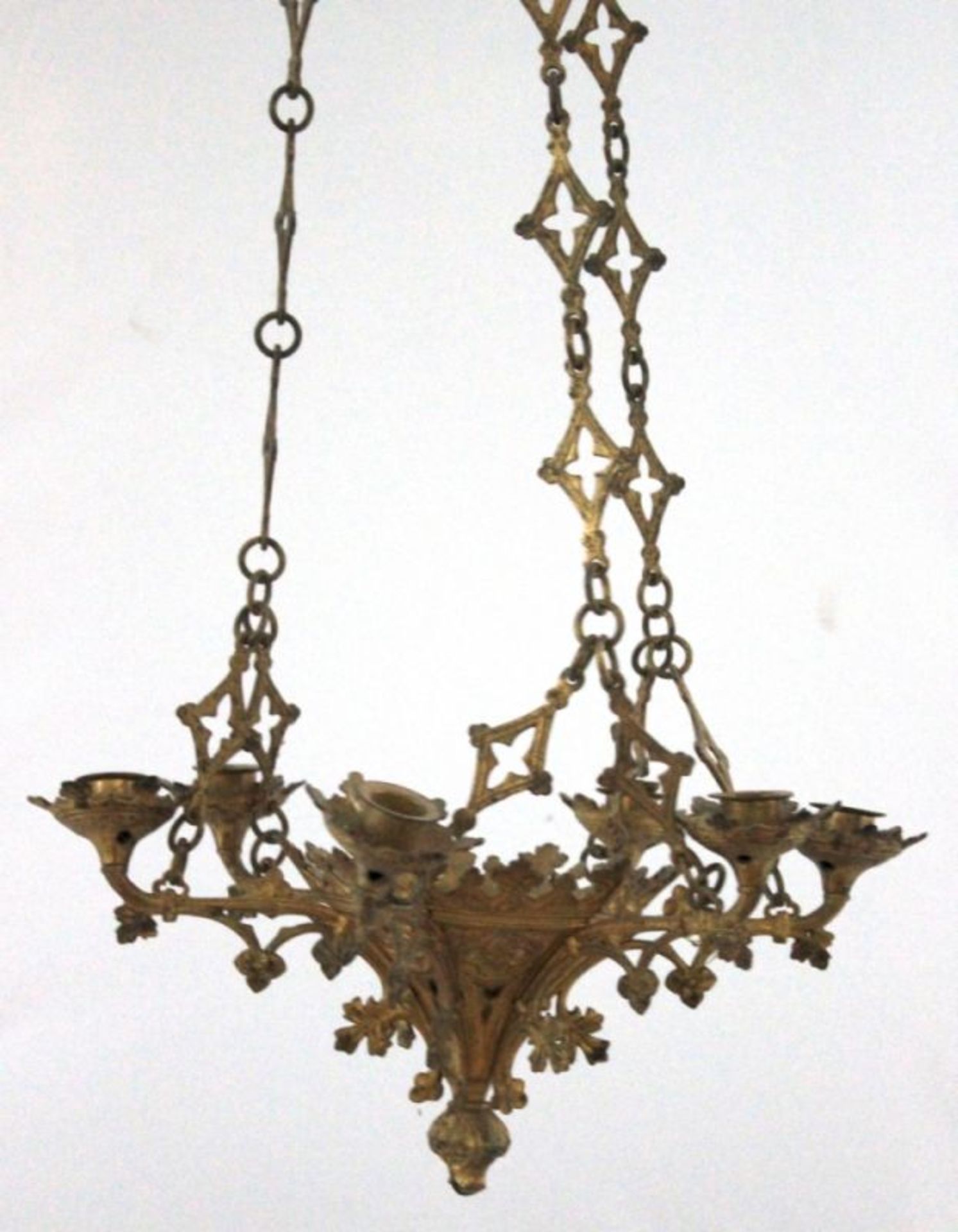 Deckenlampe - wohl deutsch Ende 19.Jahrhundert Messing, verziert mit neogotischen Elementen, 6-armig