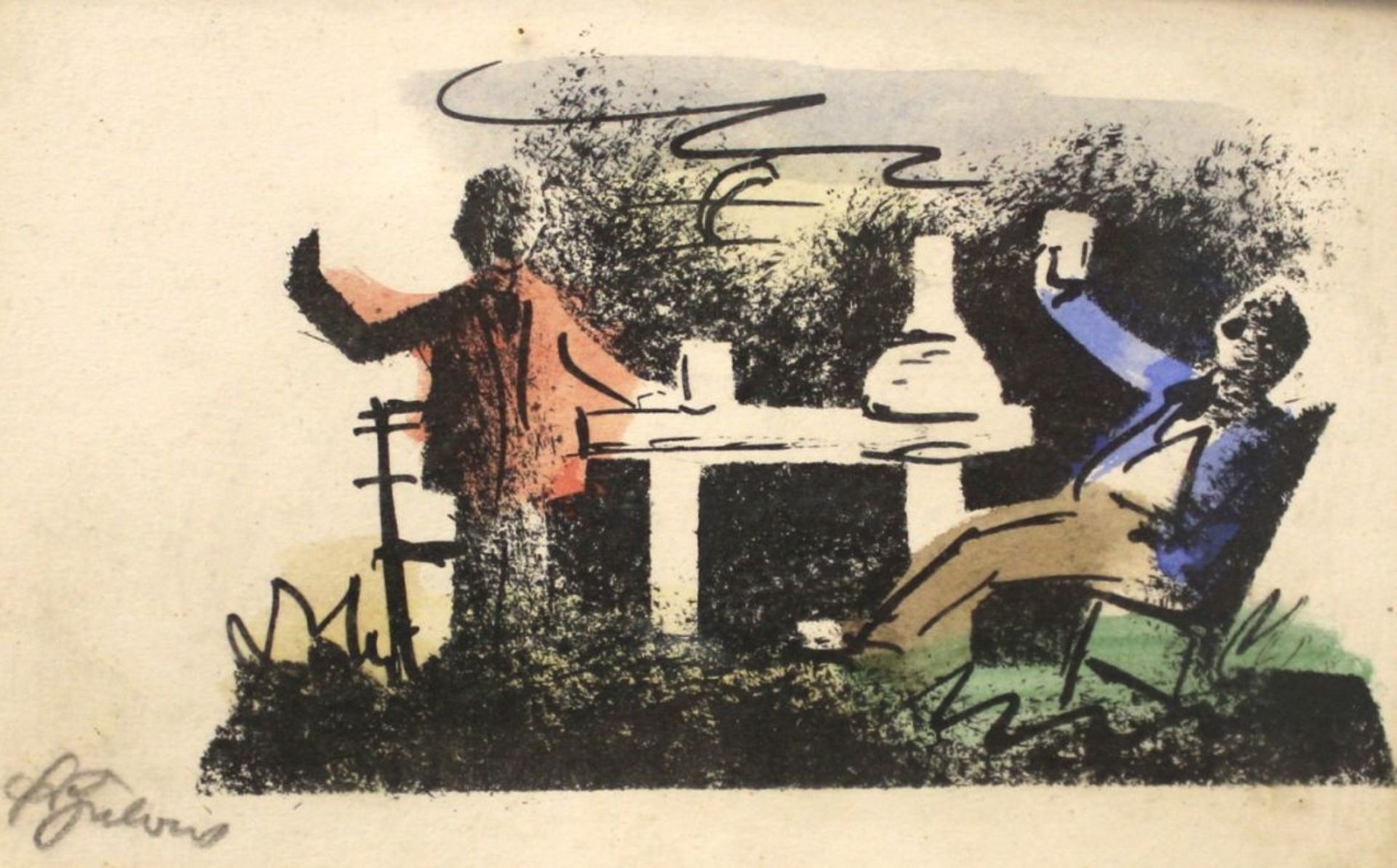 Lithographie - Franz von Zülow (1883 Wien - 1963) "Ohne Titel", l.u. Bleistiftsignatur, koloriert,