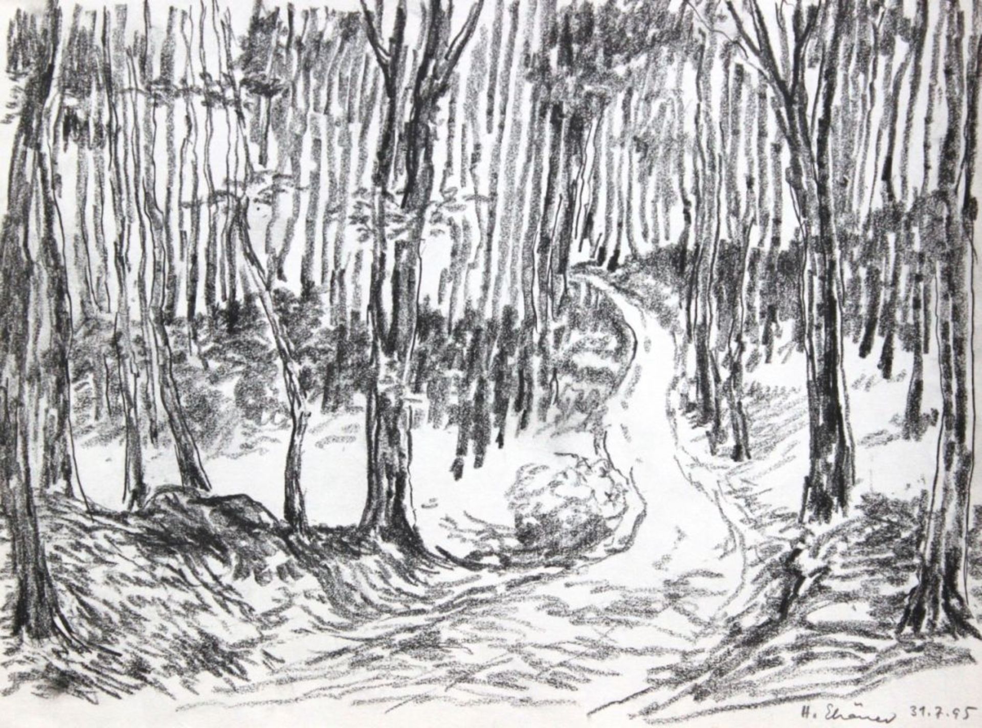 Zeichnung- Hubert Elsässer (1934 Würzburg - 2009 München) "Wald", r.u. signiert, datiert (19)95,