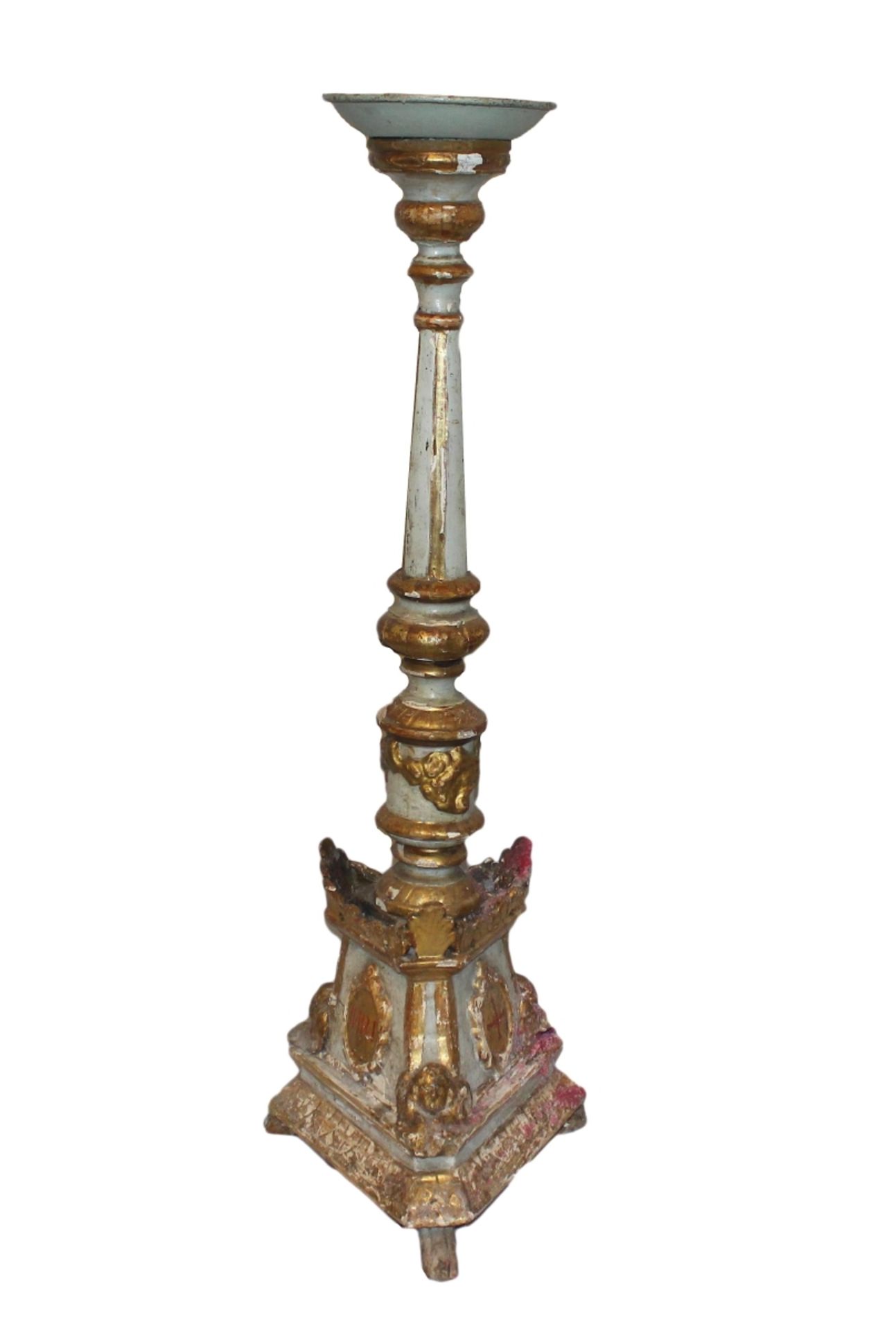 Großer Kerzenleuchter - 18.Jahrhundert Holz geschnitzt, gefaßt und vergoldet, verziert mit Putti und